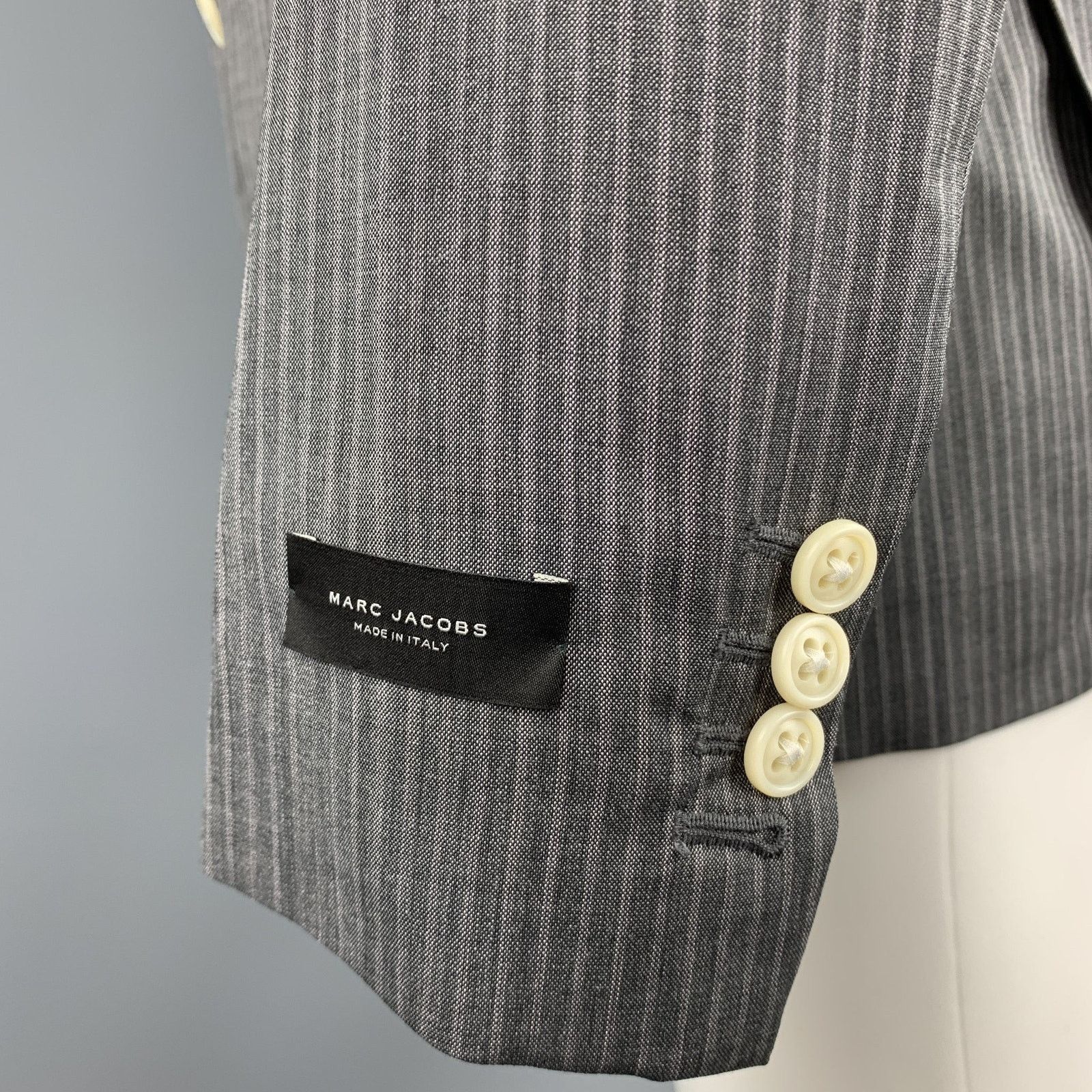 Marc Jacobs MARC JACOBS Size 40 Grey Stripe Wool Peak Lapel Sport Coat Size 40R - 5 Thumbnail
