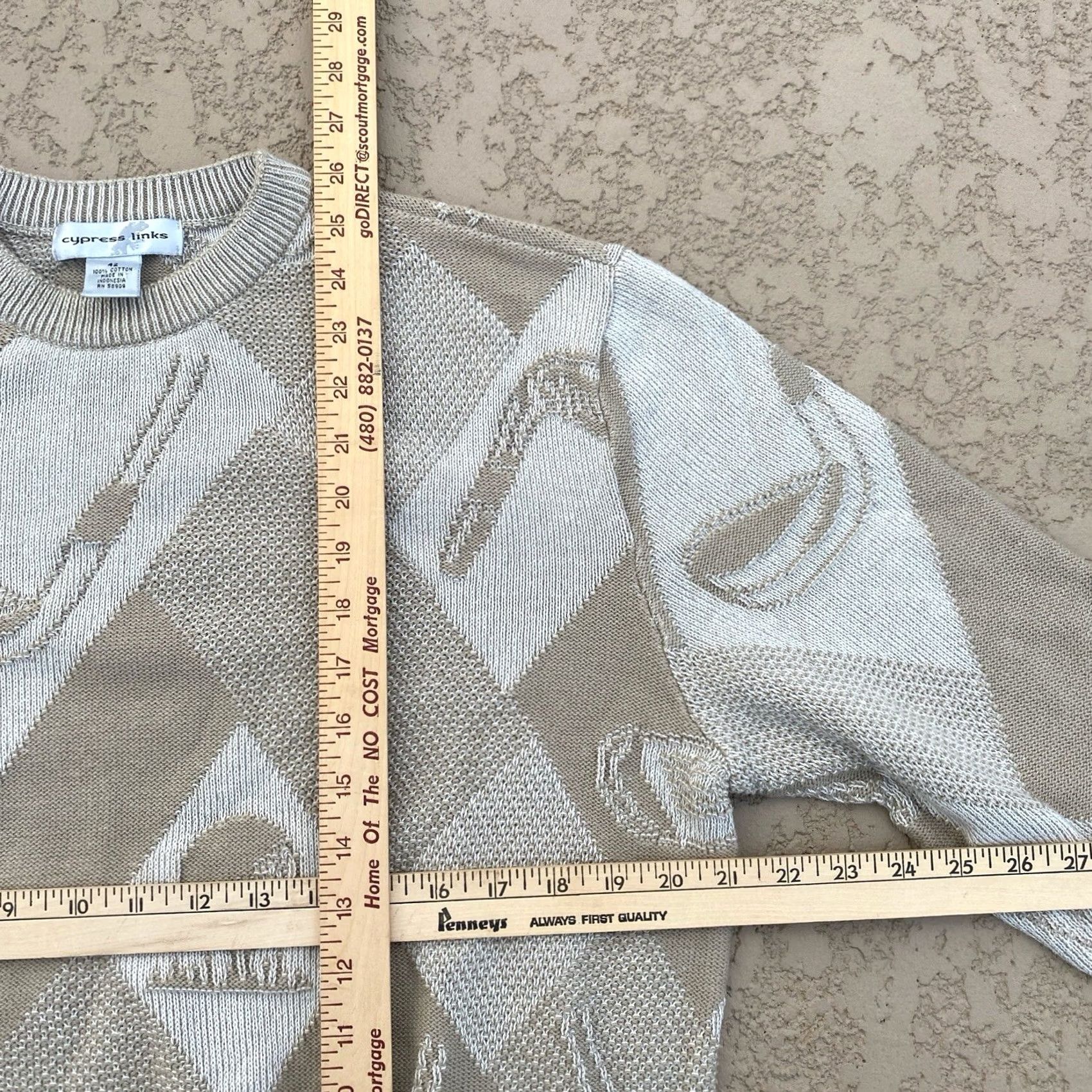 Gloverall VINTAGE Cypress Links All Over Golf Motif Sweater Adults Large Beige White Knit VTG Size US L / EU 52-54 / 3 - 4 Thumbnail