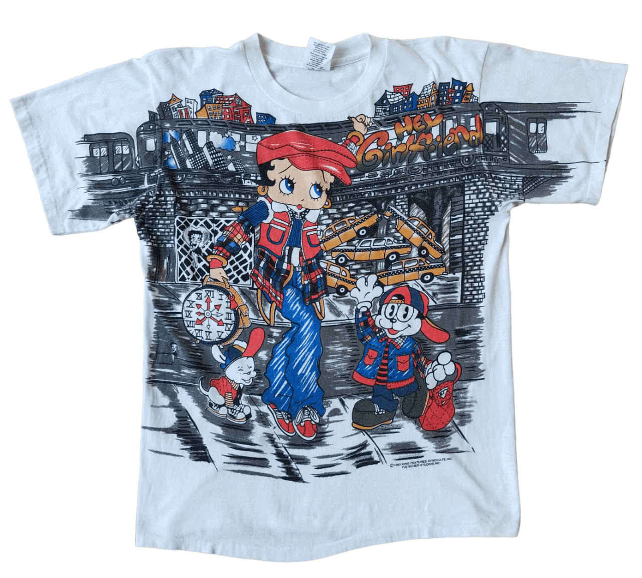 image of Cartoon Network x Print All Over Me 1993 Vintage Overprint Betty Boop Cartoon T in Off White (Size 