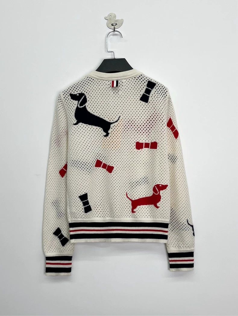 Thom Browne Thom Browne size40 Beige perforated mesh puppy striped swea Size US XXS / EU 40 - 2 Thumbnail