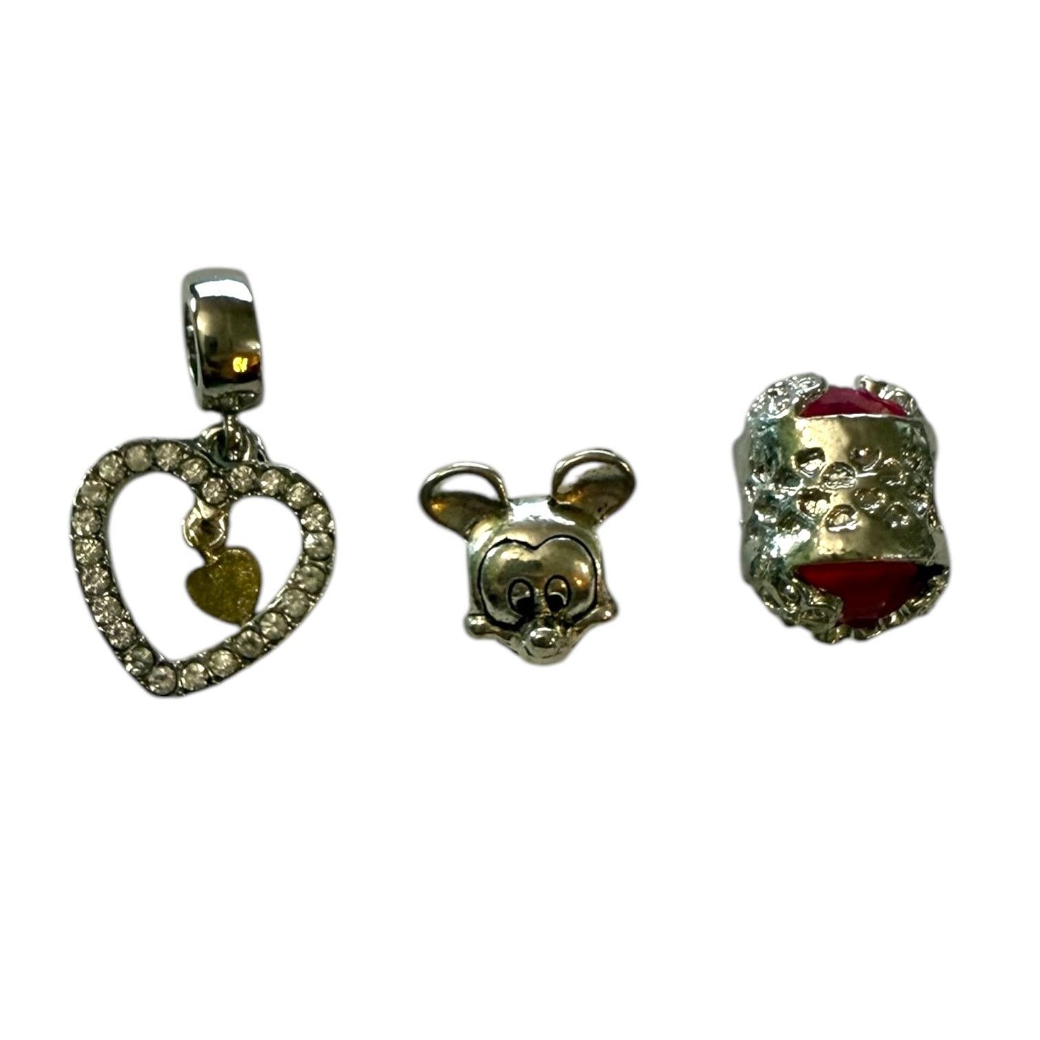 Other Silver Bling Heart Mouse Silver Pink Flower 3 Bracelet Charm Size ONE SIZE - 4 Thumbnail