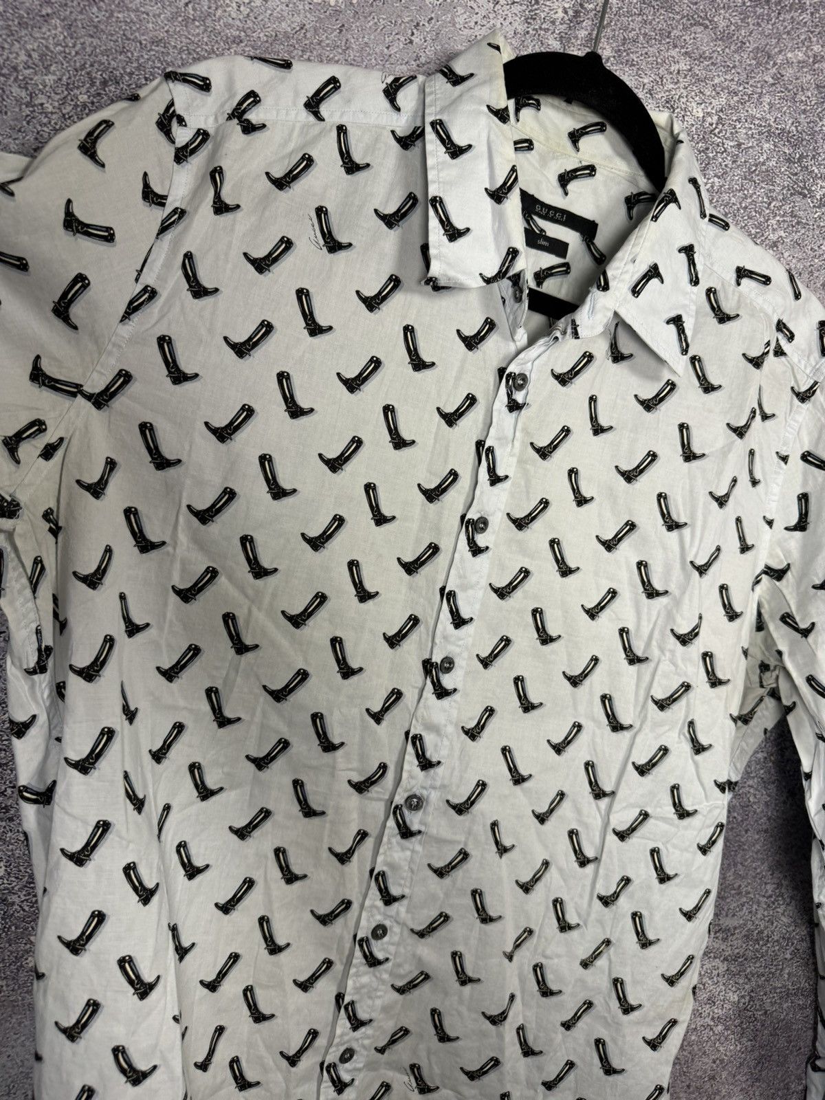 Gucci × Vintage GUCCI Shirt Button Up Printed Monogram Slim Fit White Size US M / EU 48-50 / 2 - 14 Thumbnail