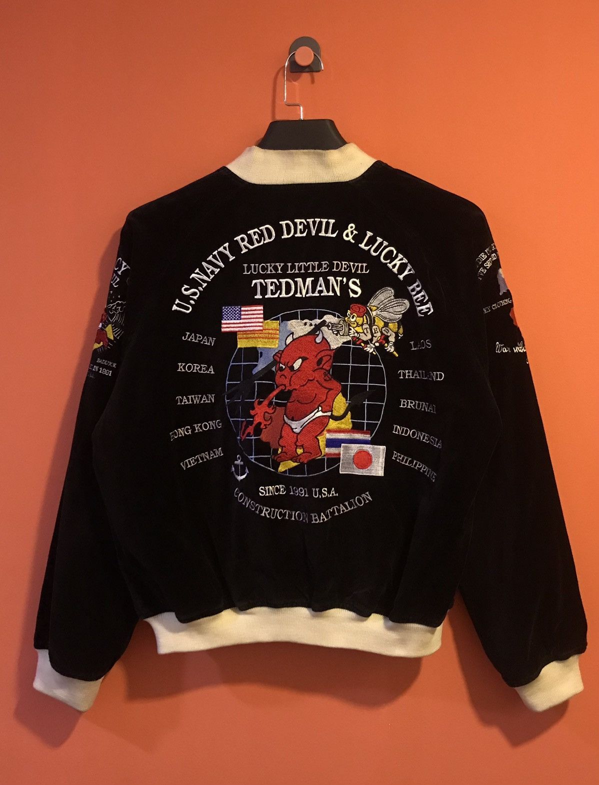 image of Sukajan Souvenir Jacket x Tedman “Reversible” Souvenir Jacket in Black/Purple, Men's (Size Medium)