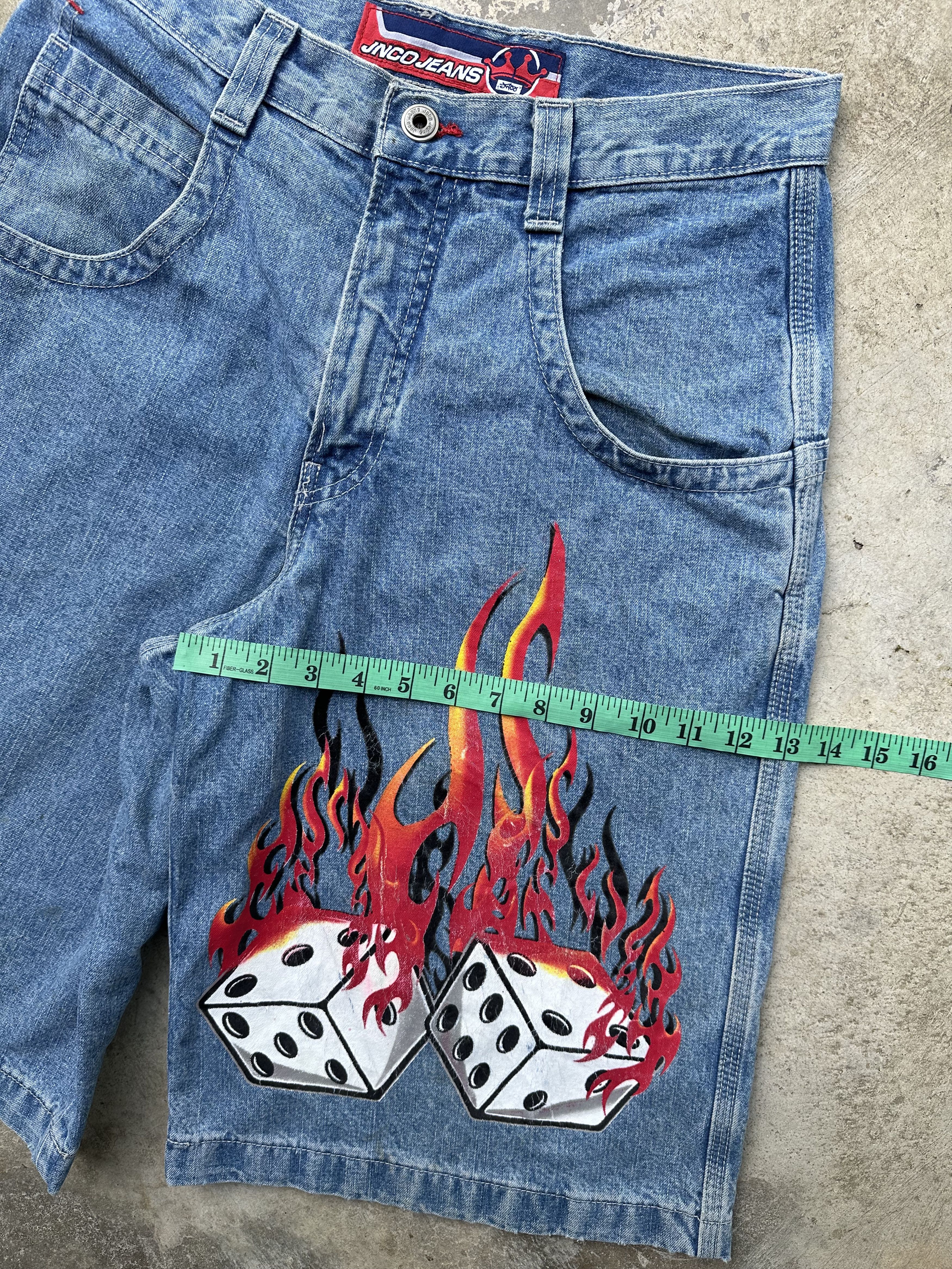 JNCO × Vintage 🔥🔥🔥 90s CRAZY SICK JNCO FLAMING DICE JEANS SHORT JORTS Size US 30 / EU 46 - 12 Thumbnail