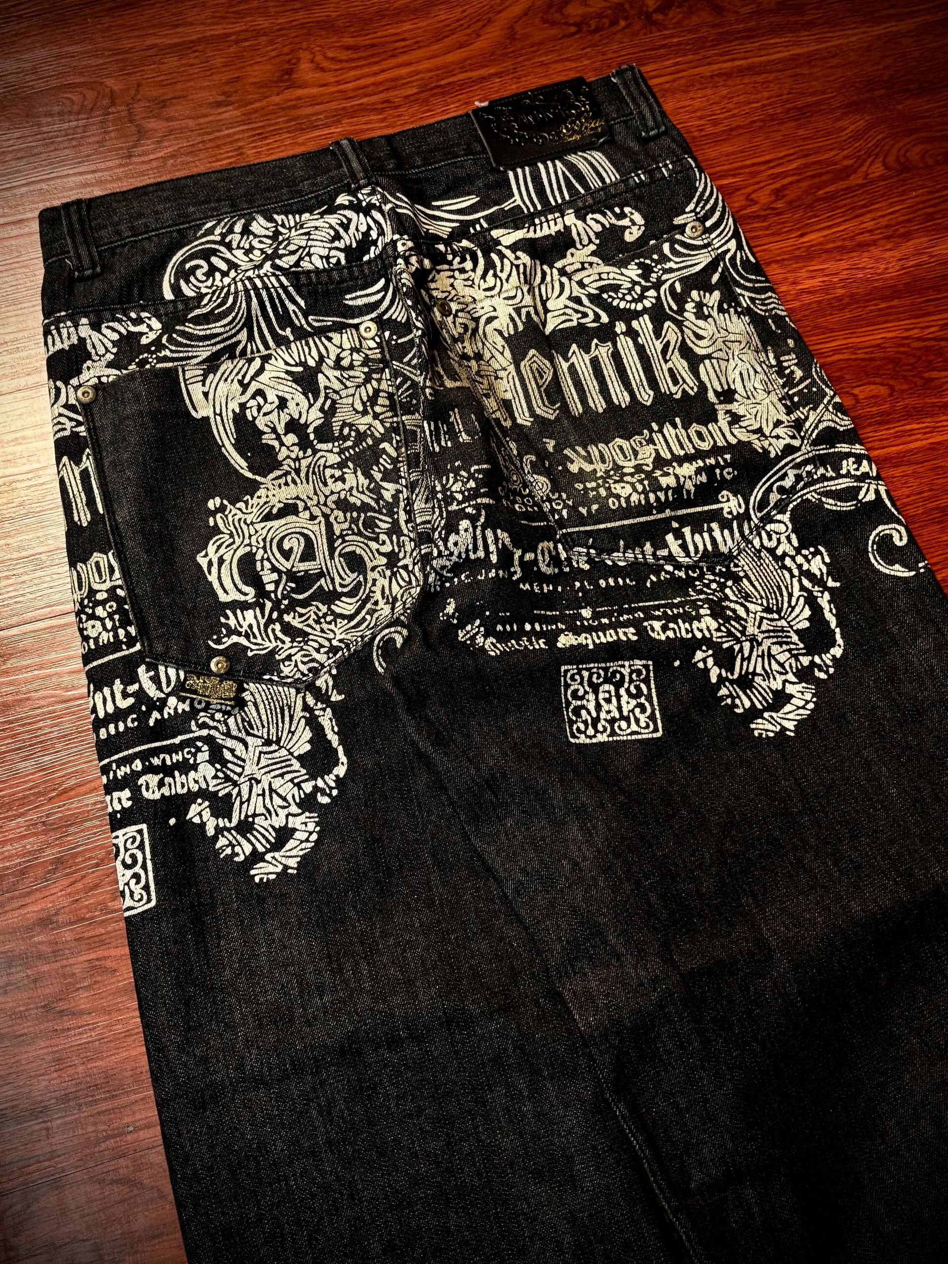 JNCO Vintage 00s Black Akademiks Rare Back Prints Logo Denim Pant Size US 34 / EU 50 - 2 Thumbnail