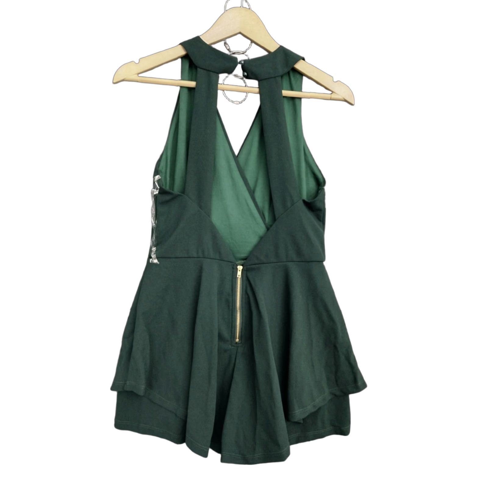 Vintage PURPLE SNOW Dark Green Sleeveless Romper Skort Open Back Plunge Neck V-Neck M Boho Dark Green Womens Romper M Size 32" / US 10 / IT 46 - 1 Thumbnail
