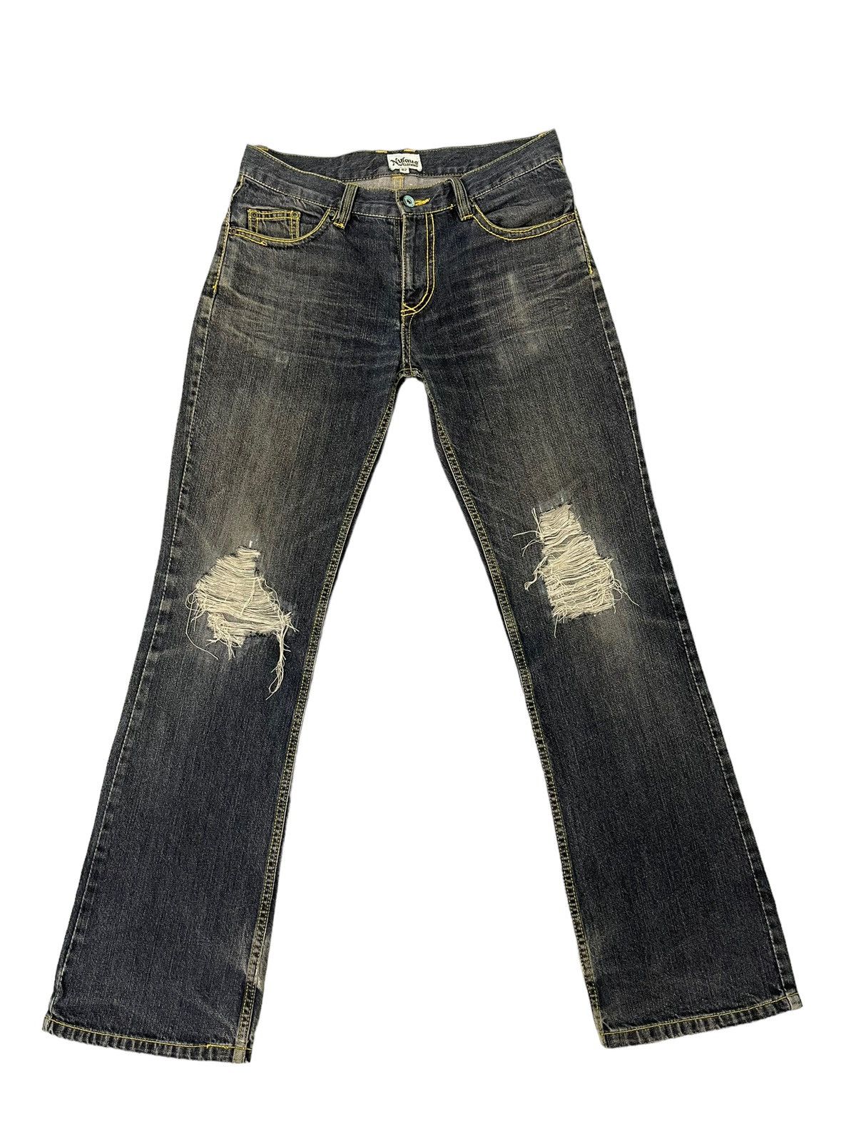 Japanese Brand Flare Jeans Nylaus Distress Low Rise Boot Cut 6🟦3 Size US 32 / EU 48 - 2 Thumbnail