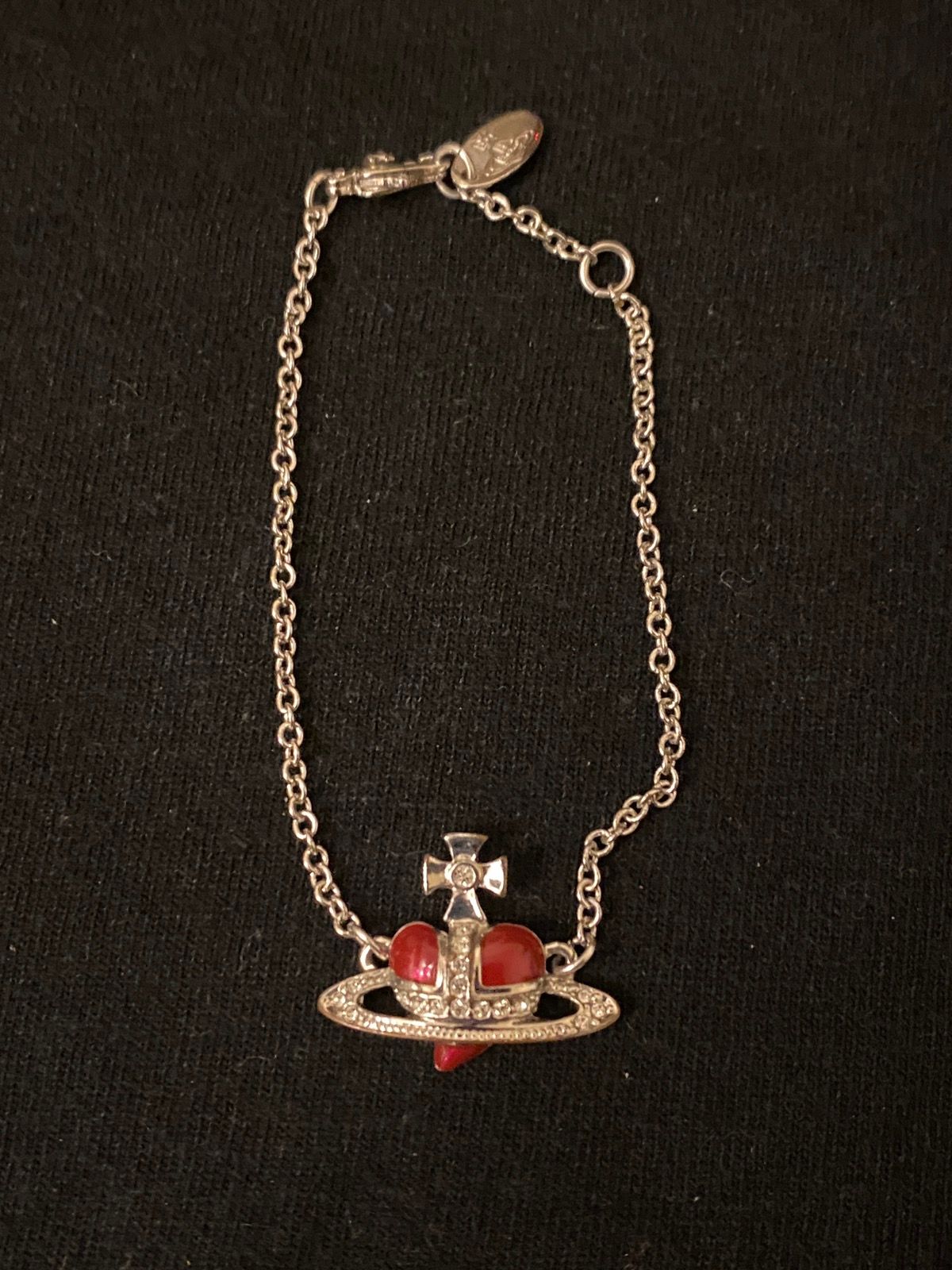 Pre-owned Vivienne Westwood Red Heart Orb Bracelet In Silver