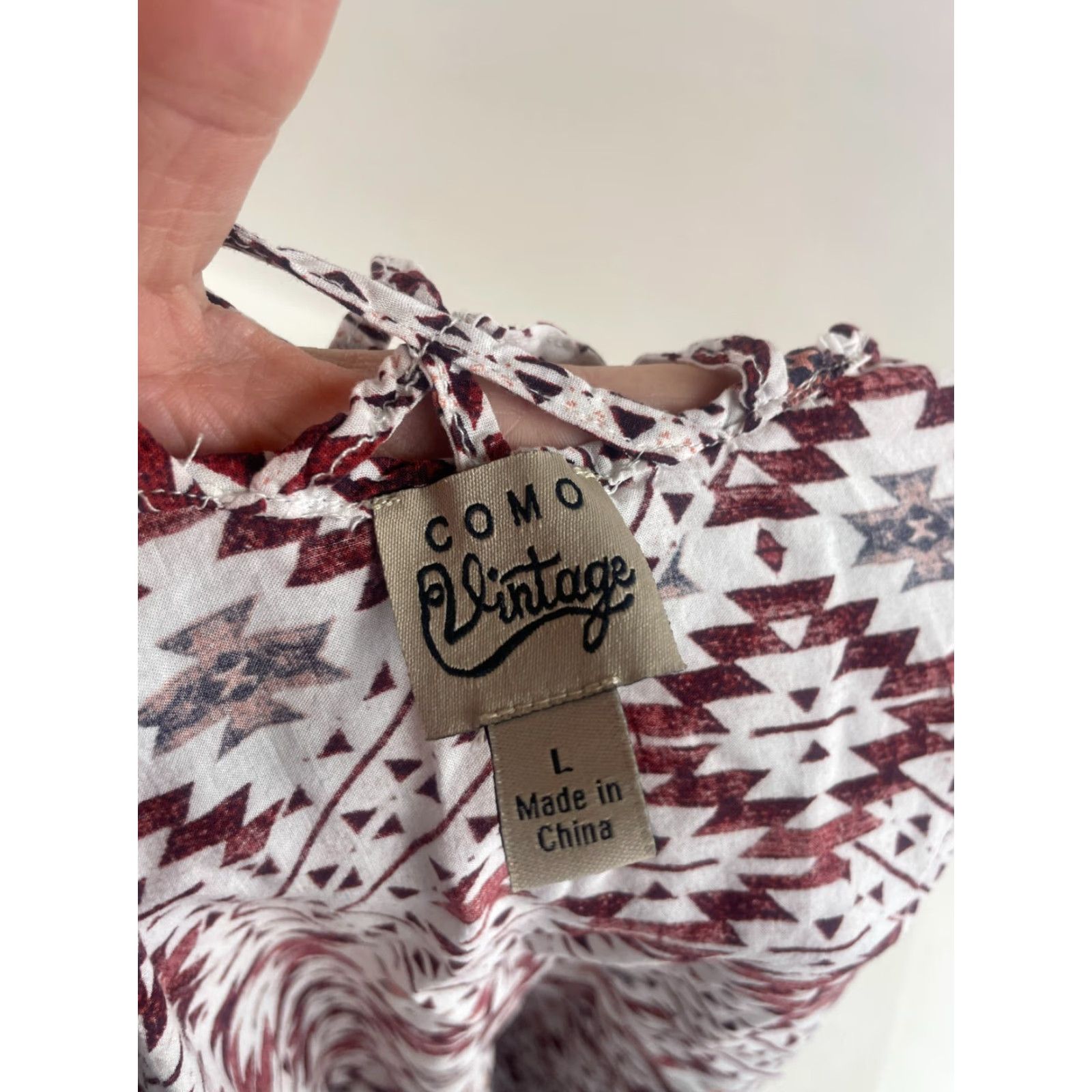Vintage Como Tank Top Women's L Red White Aztec Sleeveless Crisscross Lace Back Shirt Womens Size L / US 10 / IT 46 - 7 Thumbnail