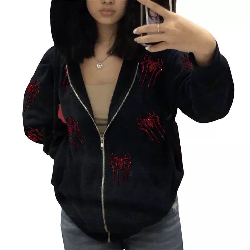 Other Rhinestone Zip y2k Hoodie Spider Web Gothic Punk Style Size US M / EU 48-50 / 2 - 2 Thumbnail