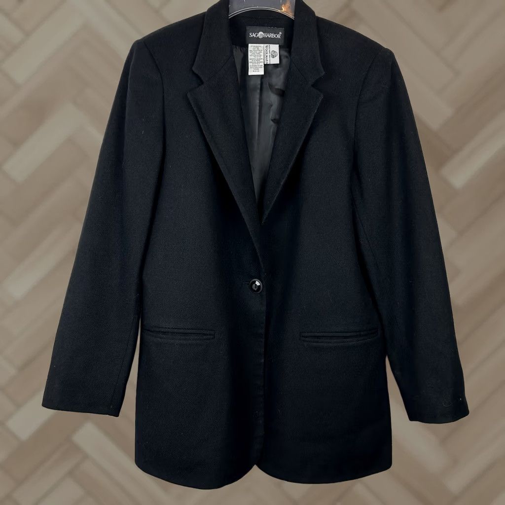 Vintage VINTAGE Sag Harbor Blazer Womens 10 Wool Black Oversized Quiet Luxury Old Money Jacket Size L / US 10 / IT 46 - 1 Thumbnail