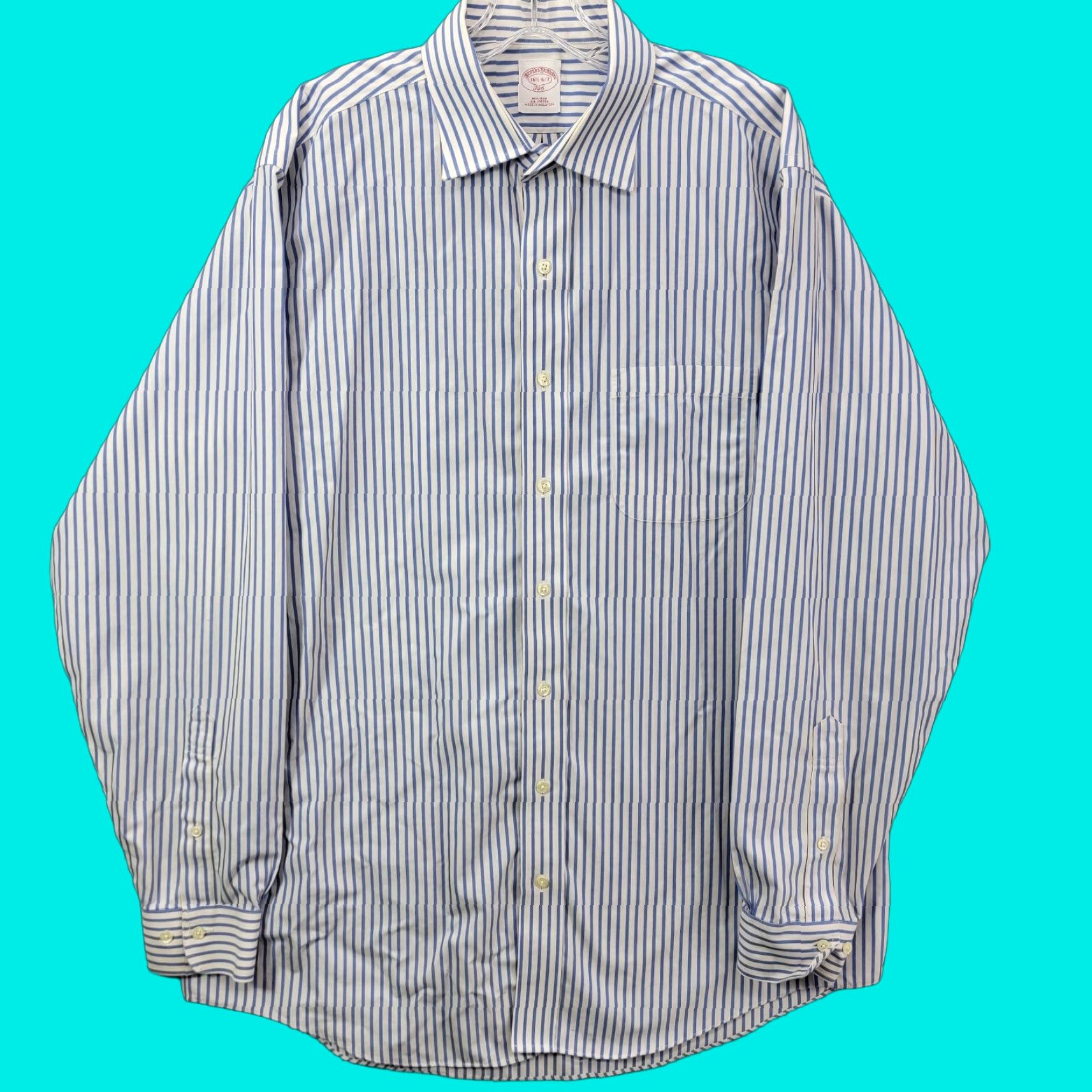 Brooks Brothers BROOKS BROTHERS SHIRT Men 16.5 6/7 Blue White Striped NON IRON Dress Casual Shirt Size US XL / EU 56 / 4 - 1 Thumbnail