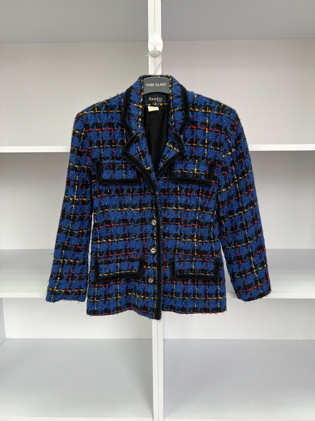 Designer × Sandro × Vintage Vintage Sandro Paris Reversible Floral Knit Blue Blazer Size M / US 6-8 / IT 42-44 - 2 Thumbnail