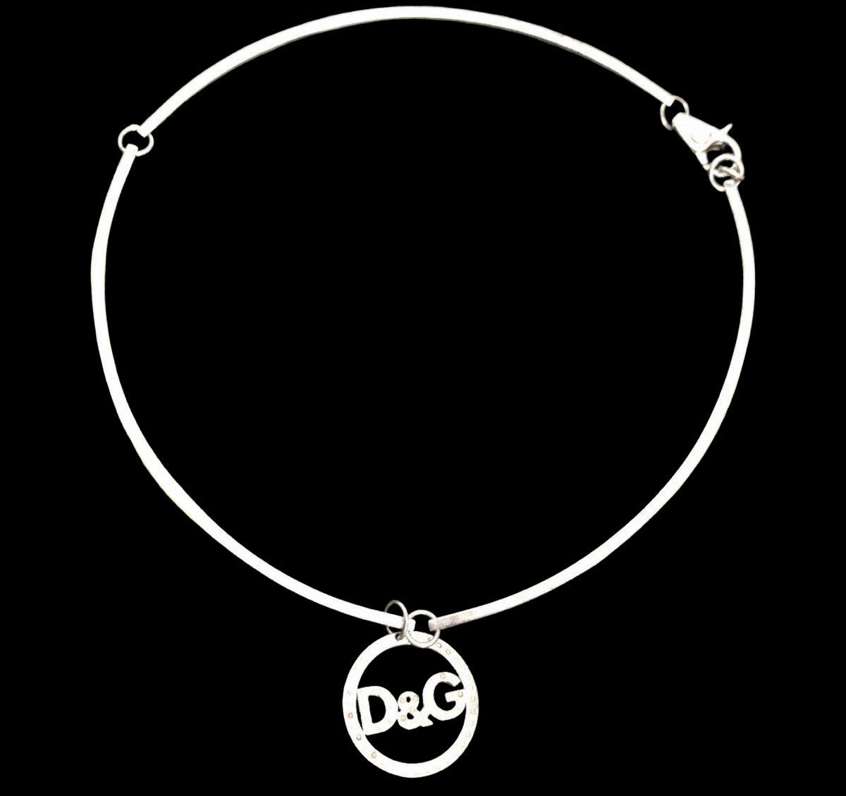 Dolce & Gabbana D&G Archive Crystal Logo Circle Pendant Choker Size ONE SIZE - 1 Thumbnail