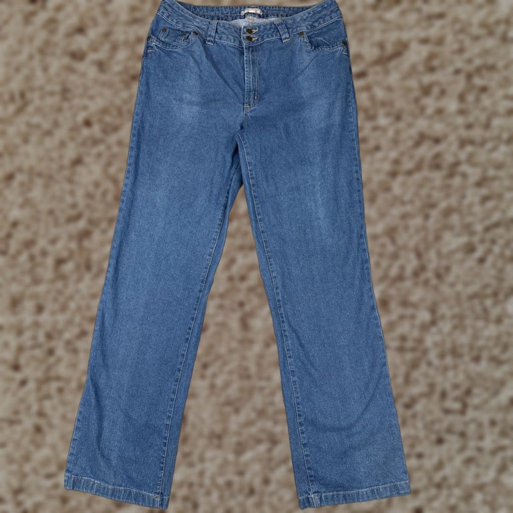 Vintage Woman Within Jeans 14W Tall Womens Blue Straight Leg Denim Double Button Zip Fly Size 36" / US 14 / IT 50 - 1 Thumbnail