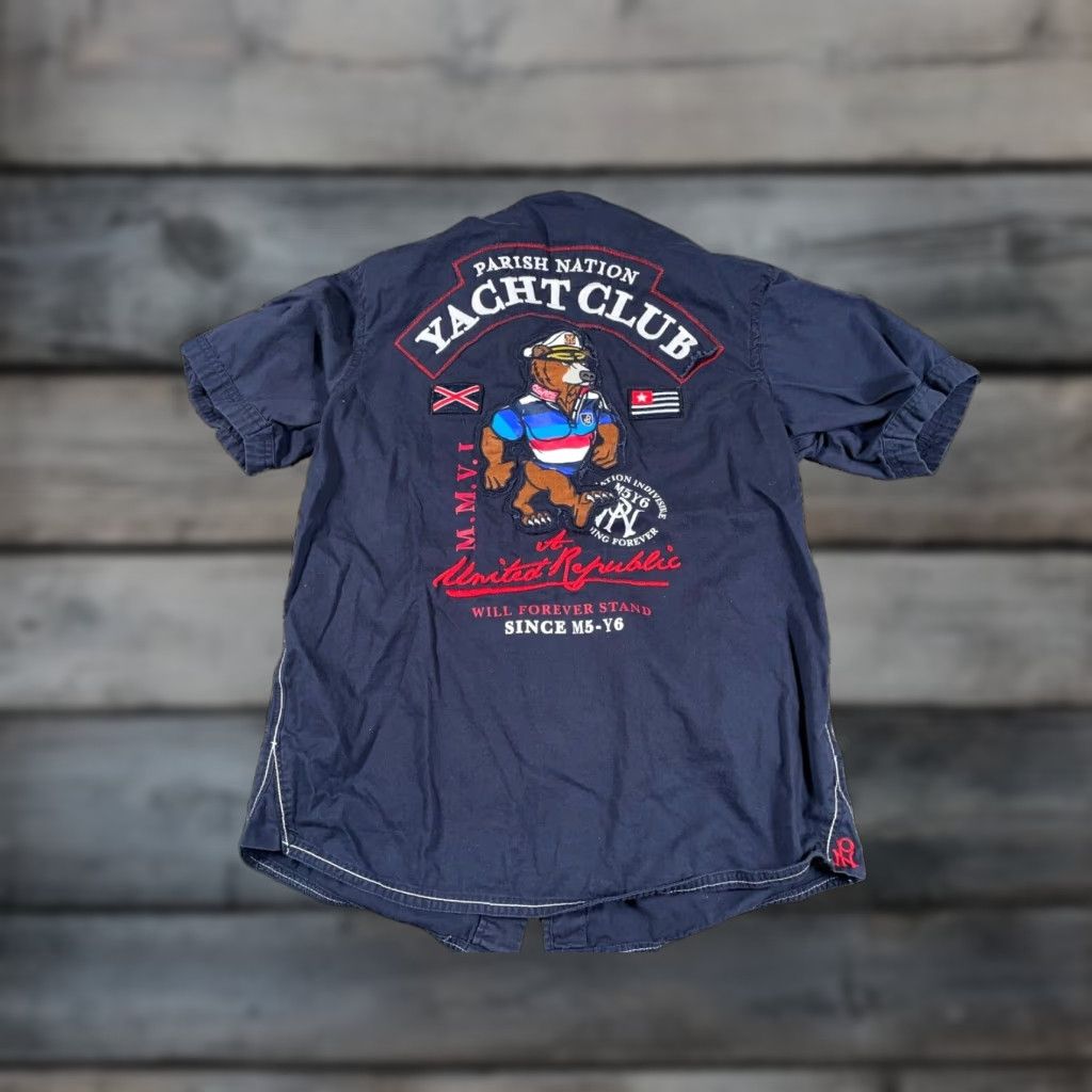 Etro VINTAGE Parish Nation Yacht Club Bear Embroidered Shirt Adult Medium Dark Blue Men’s Short Sleeve Cotton Button-Up Size US M / EU 48-50 / 2 - 1 Thumbnail