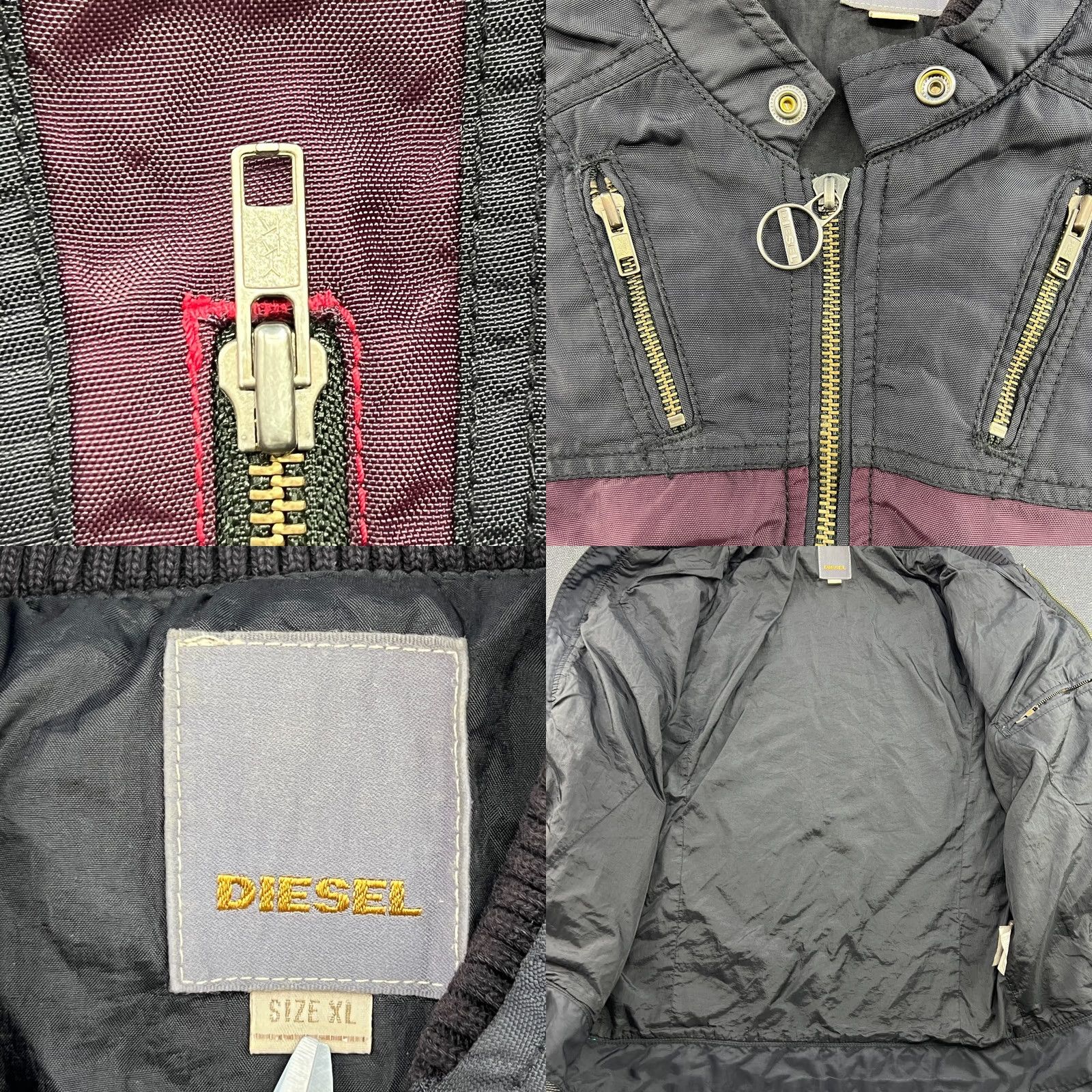 Diesel Diesel Motorcycle Bomber Jacket XL Black Red Maroon racing Nylon Mens Size US XL / EU 56 / 4 - 8 Thumbnail
