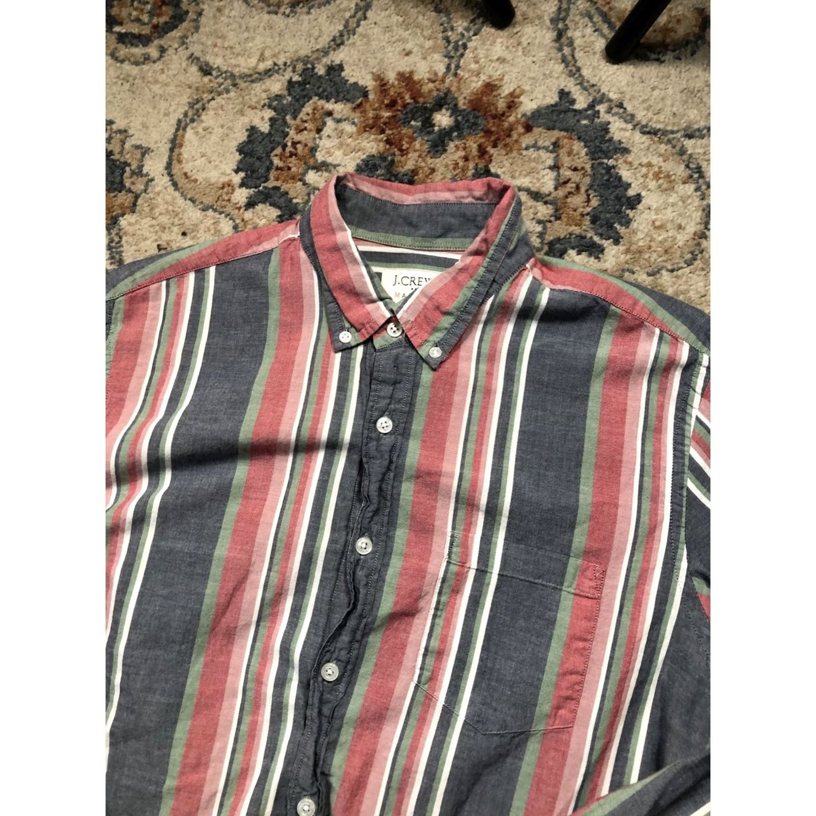 J.Crew J. Crew Madras Shirt Mens L Red Blue Striped Button-Down Long Sleeve G4134 Size US L / EU 52-54 / 3 - 6 Thumbnail