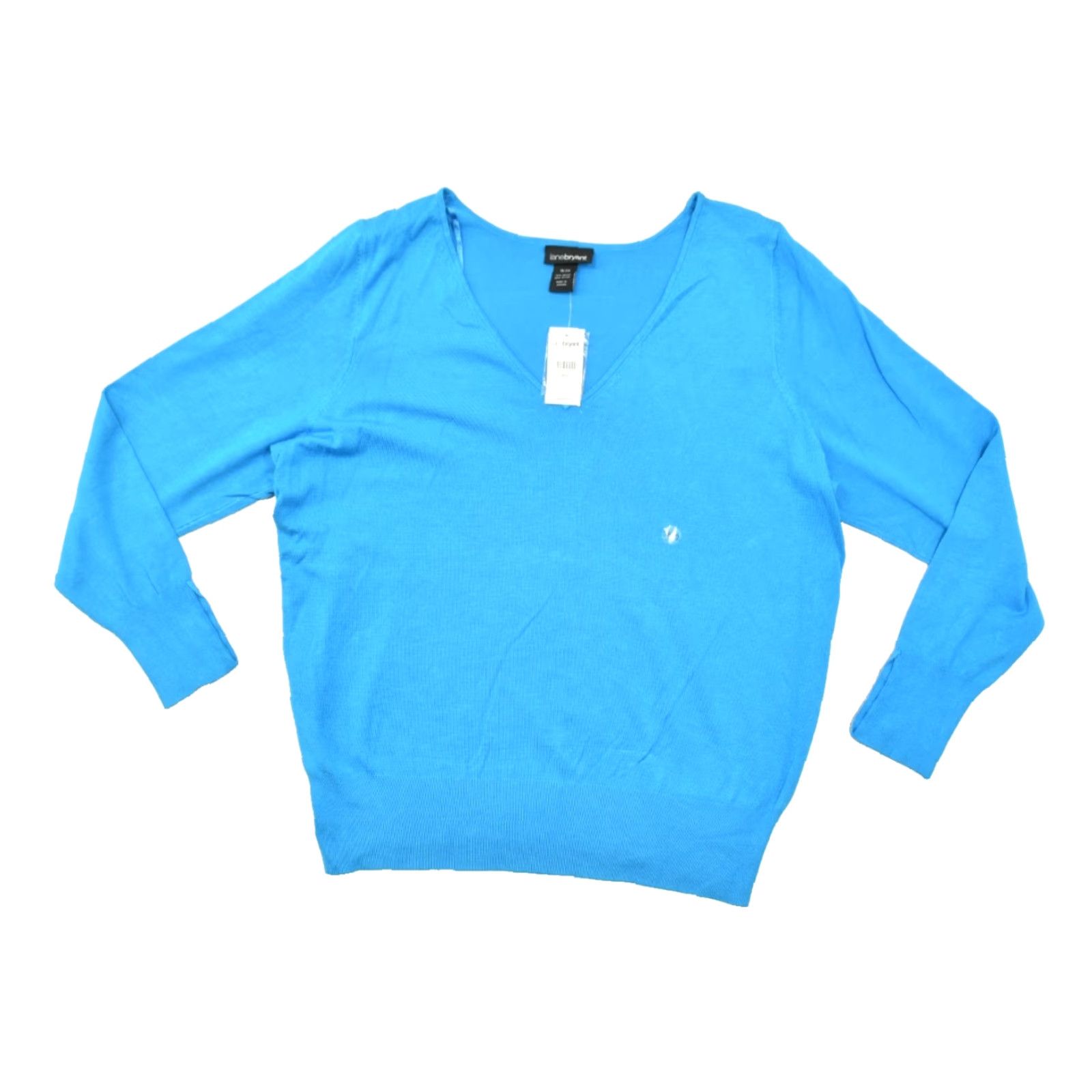 Vintage Lane Bryant Women’s Plus Size 18/20 Blue V-Neck Long Sleeve Sweater Button Cuff Pullover Knit 100% Rayon Casual Fall Winter Spring M/Womens Size XXL / US 16-18 / IT 52-54 - 2 Thumbnail