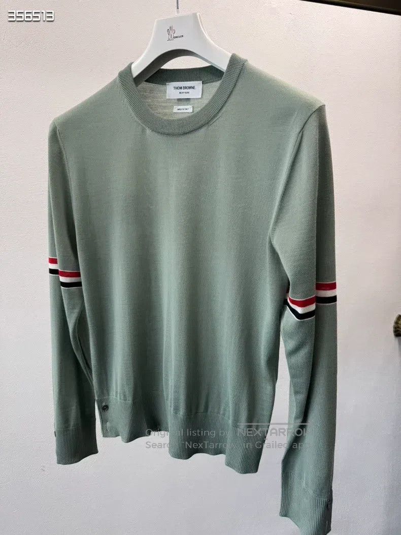 Thom Browne Thom Browne Double Sleeve Logo Tape Thin Wool Sweater Size US L / EU 52-54 / 3 - 1 Thumbnail