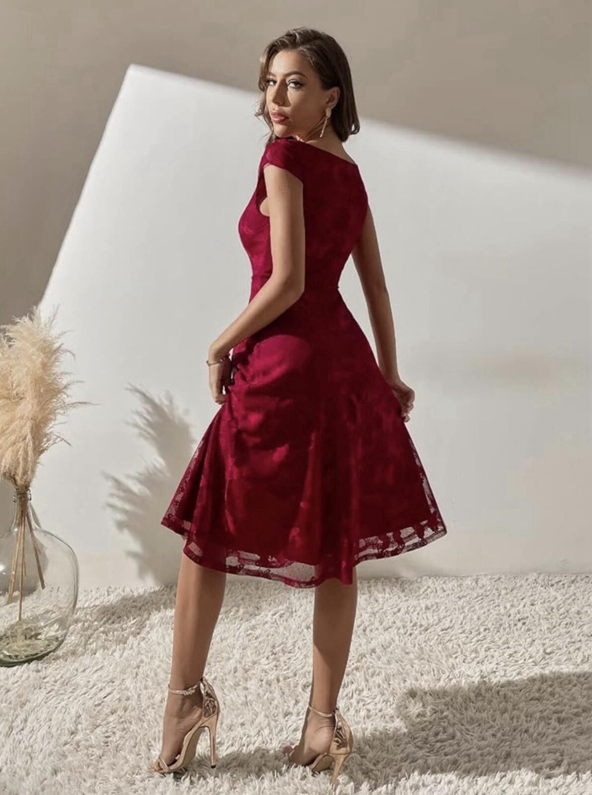 The Unbranded Brand Women Cap Sleeve Boat Neck Flared Hem HighWaist A LineDress Size L / US 10 / IT 46 - 5 Thumbnail