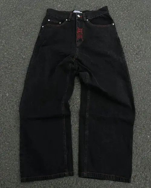 Japanese Brand Retro Skull Embroidery Washed Baggy Denim Size US 34 / EU 50 - 2 Thumbnail