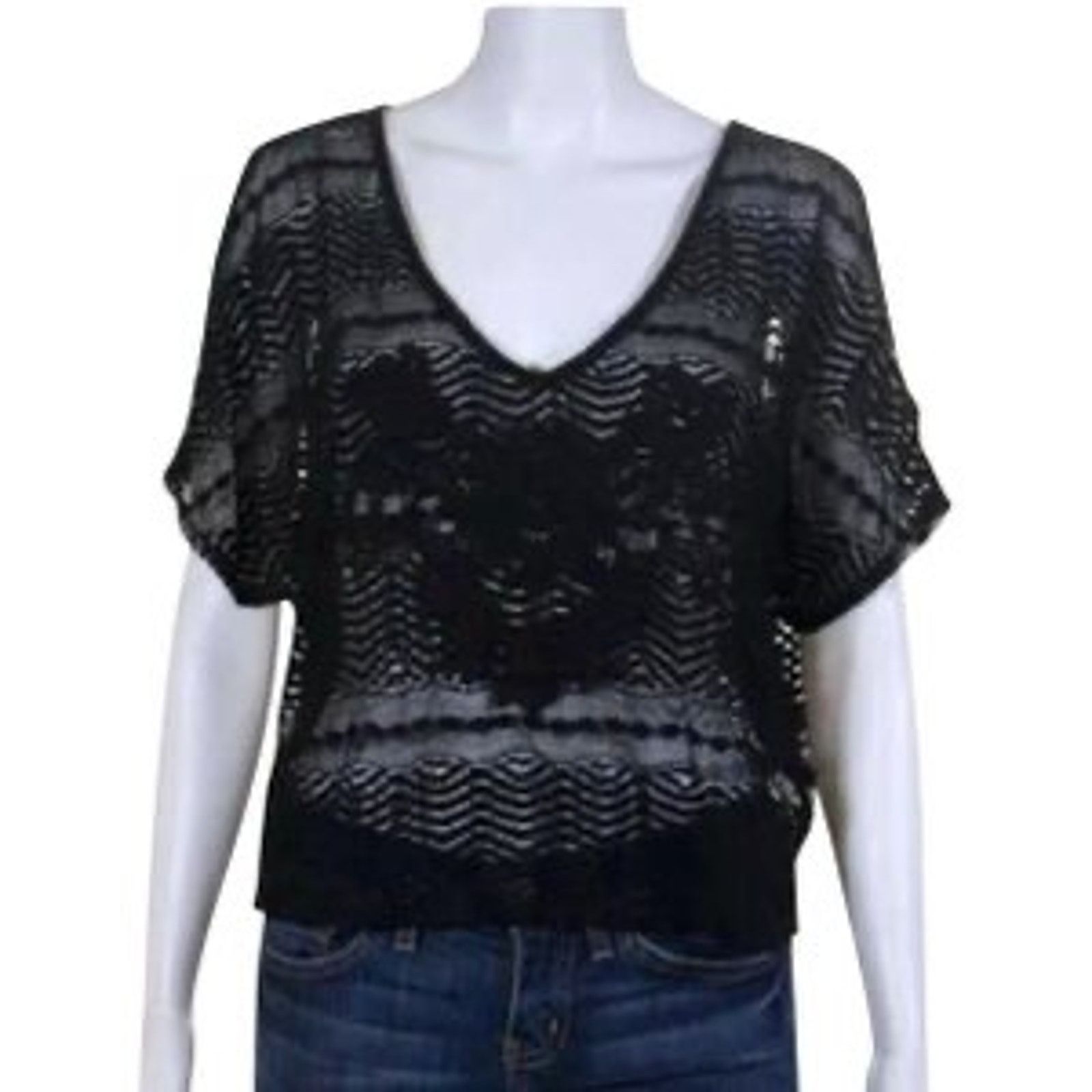 Anthropologie Leyendecker Black Lace Cold Shoulder Blouse Shirt Top 0 XS Size XS / US 0-2 / IT 36-38 - 1 Thumbnail