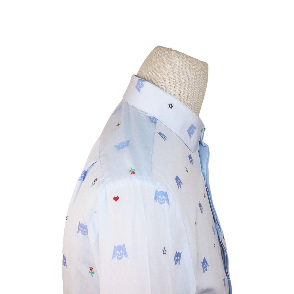 Gucci Gucci White Shirt with Blue Skull Embroidery and Club Collar Size US M / EU 48-50 / 2 - 3 Thumbnail