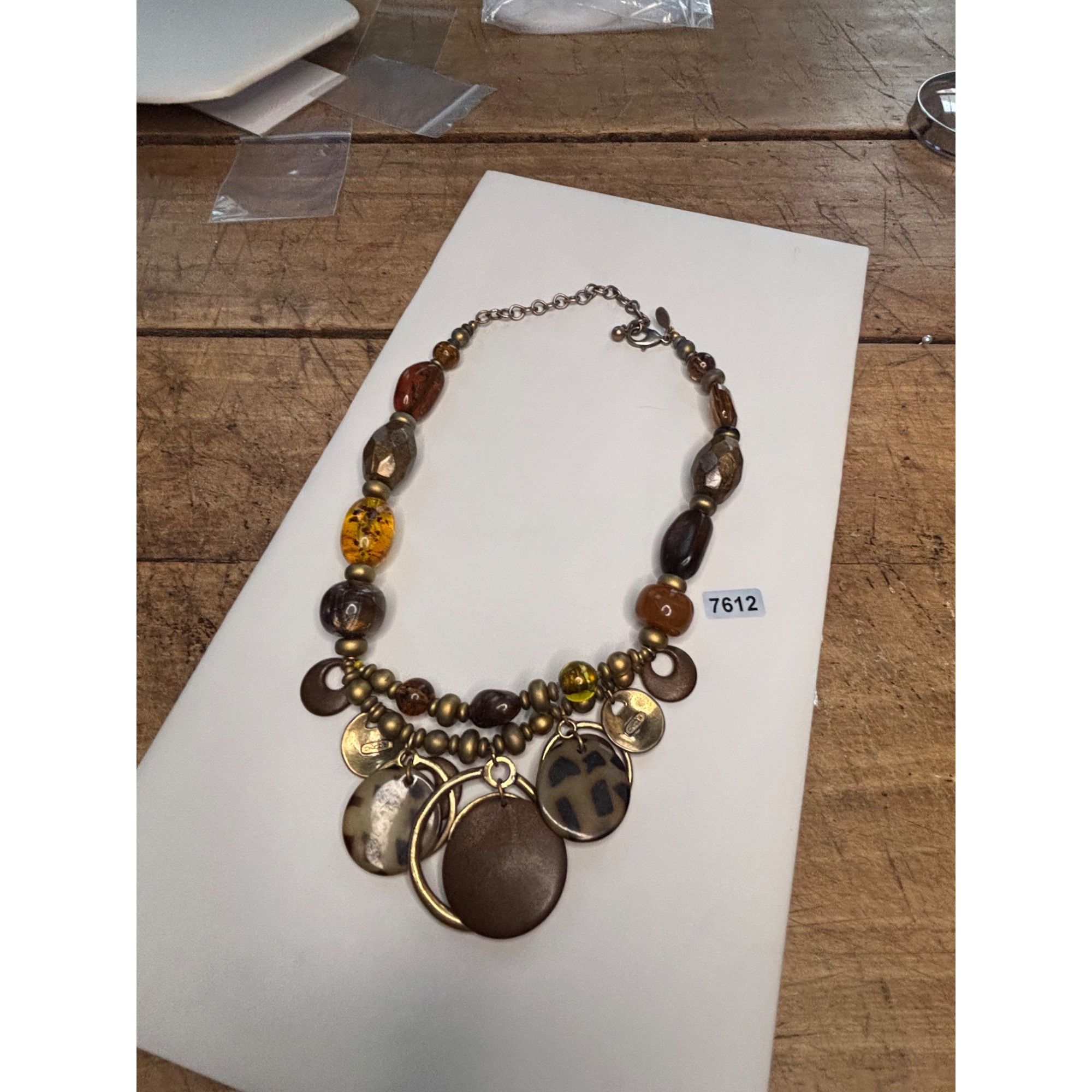 Other Chicos Multi-Bead Necklace With Metal Discs & Adjustable Cha Size ONE SIZE - 9 Thumbnail