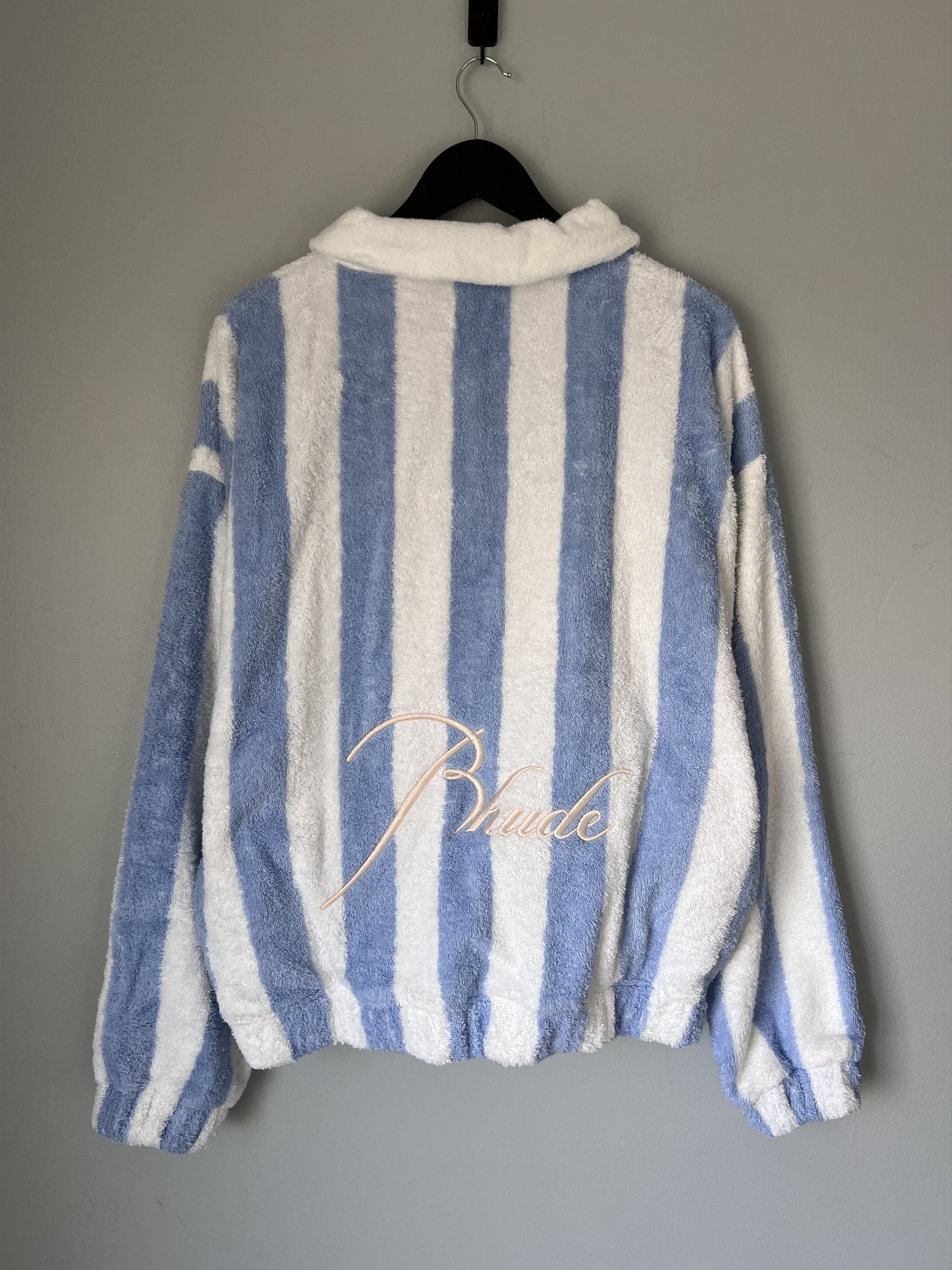 Rhude Rhude Striped Loop Terry Long Sleeve Polo in White Blue Size US L / EU 52-54 / 3 - 5 Thumbnail
