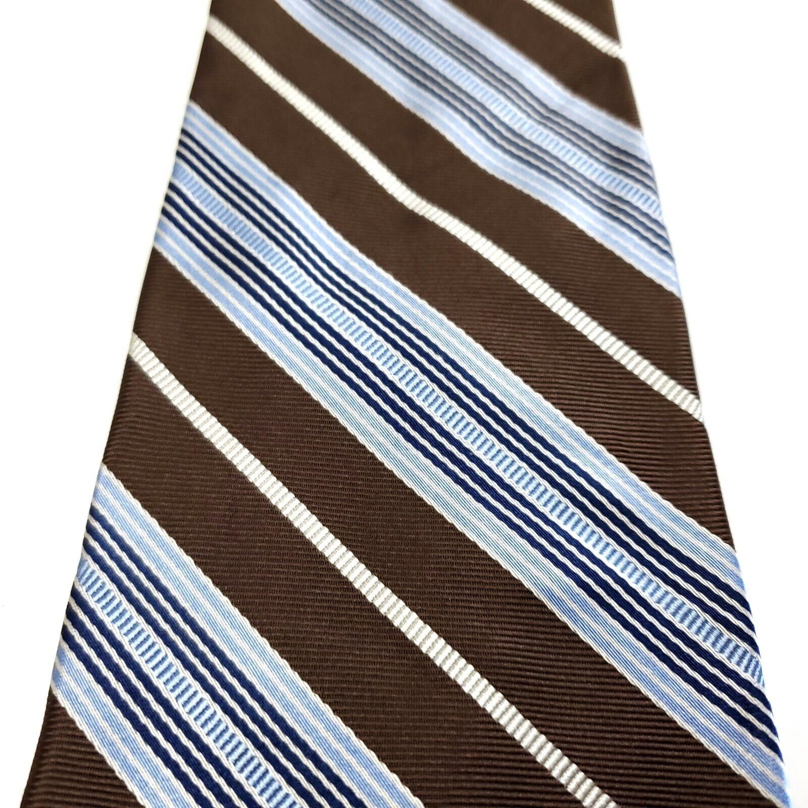 Izod Izod Woven Brown Blue Striped Wide Silk Tie Size ONE SIZE - 2 Thumbnail