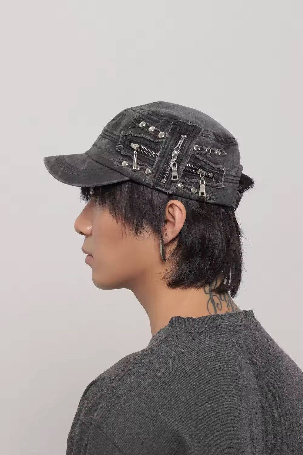 Other 2000s Distressed Punk Cap Black Faded Streetwear Washed Size ONE SIZE - 2 Thumbnail