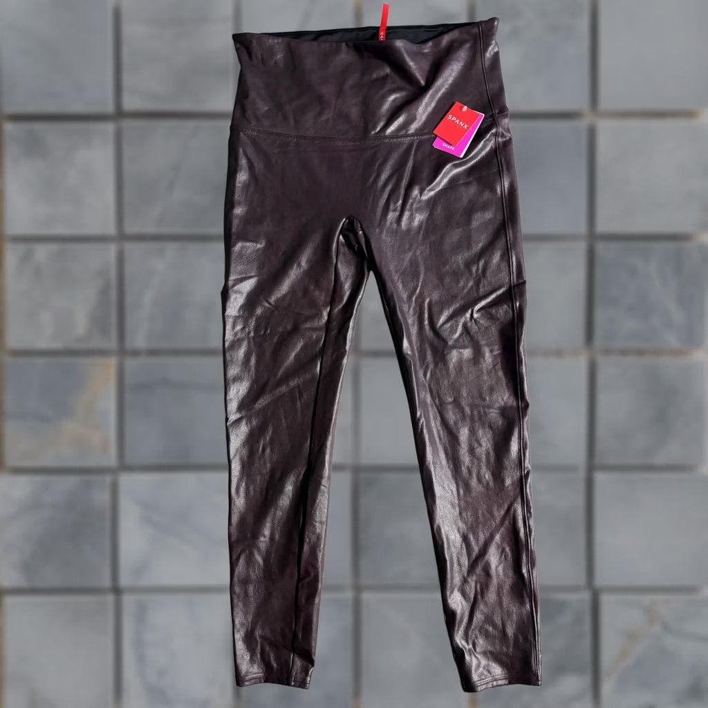Spanx Spanx Leggings Womens 2X Purple Faux Leather High Rise Ankle Shaping Slimming Size 40" / US 18 - 1 Thumbnail