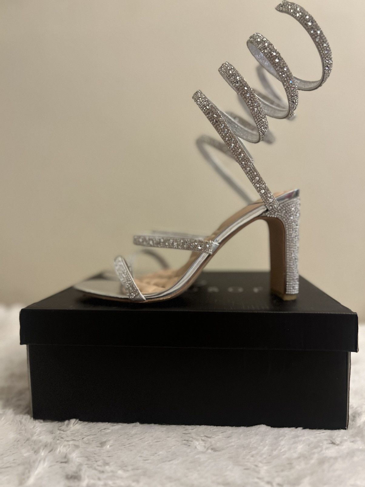 Other Feelin’ Glam Rhinestone Spiral Strap Block Heels Size US 7.5 / IT 37.5 - 2 Thumbnail