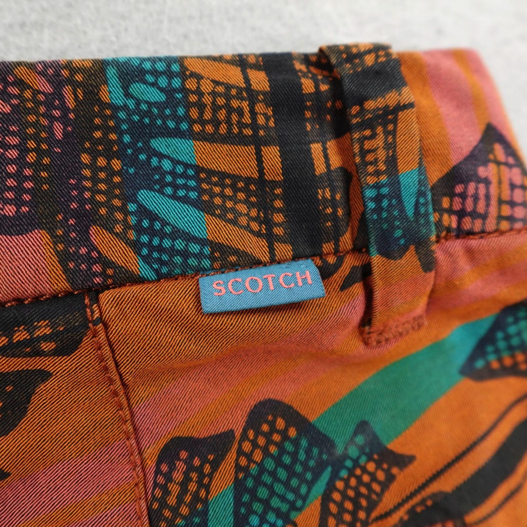 Scotch & Soda SCOTCH & SODA Shorts Mens 28 Chino Casual Summer Orange Green Leaf Print Stripes Inseam 8in Flat Front Pocketed Mens Size US 28 / EU 44 - 5 Thumbnail