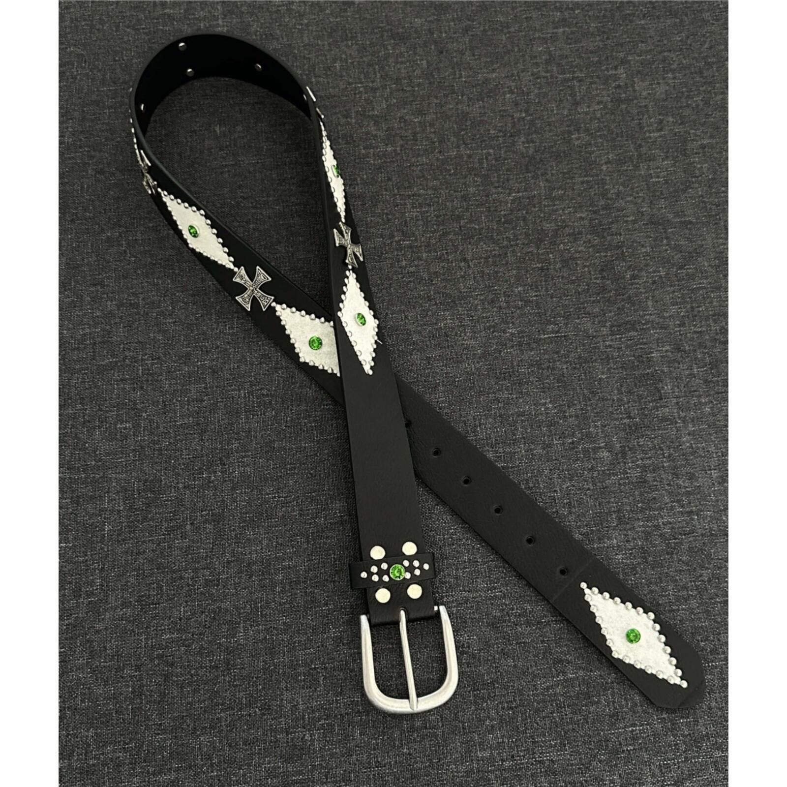 Other Olive Crystal Cross Diamond Belt | Dark Black Street Size ONE SIZE - 3 Thumbnail