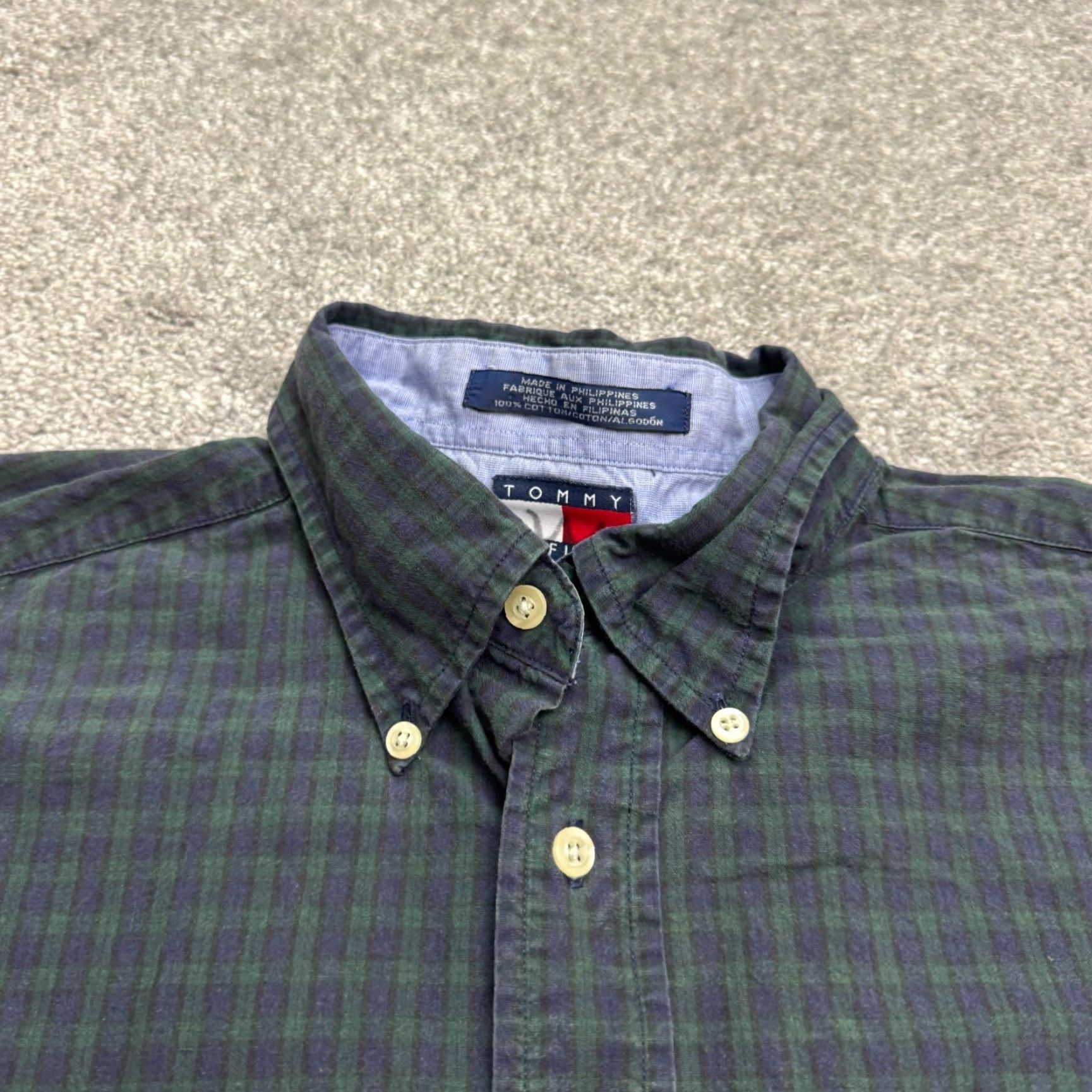Tommy Hilfiger VINTAGE Tommy Hilfiger Shirt Large Green Plaid Cotton Button-Down 90s Mens Size US L / EU 52-54 / 3 - 3 Thumbnail