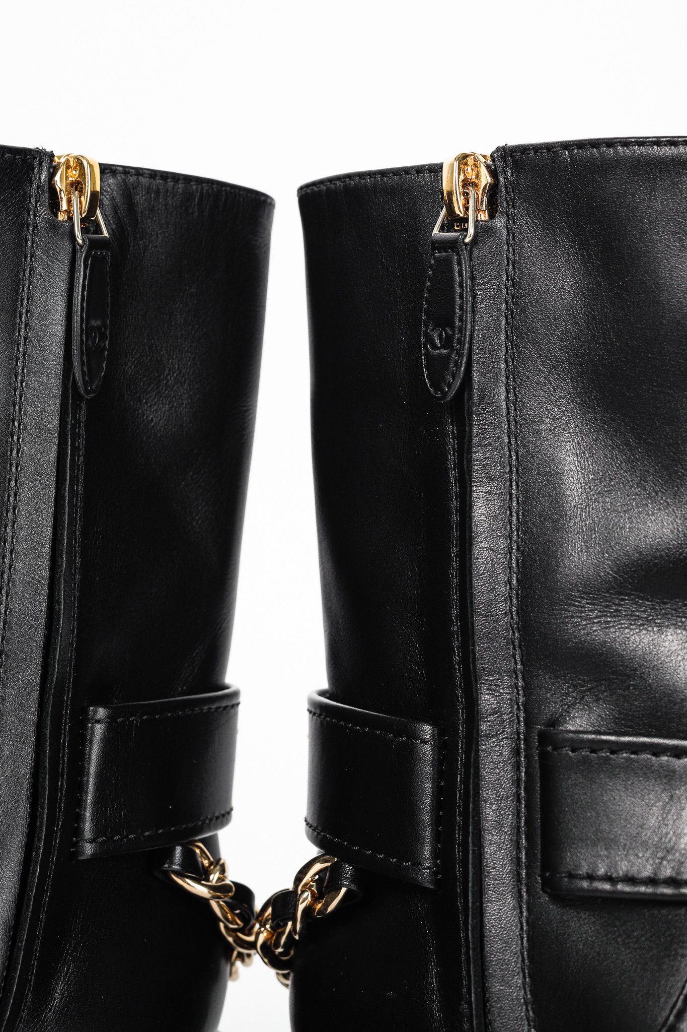 Chanel Chanel 22A Black Calfskin & Metal CC Chainlink Moto Boots Size US 5 / IT 35 - 9 Thumbnail