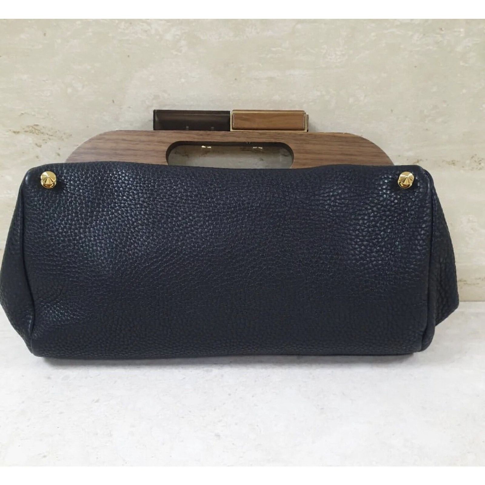 Fendi Fendi Black Leather Walnut Wood Handle Clutch Bag Size ONE SIZE - 3 Thumbnail