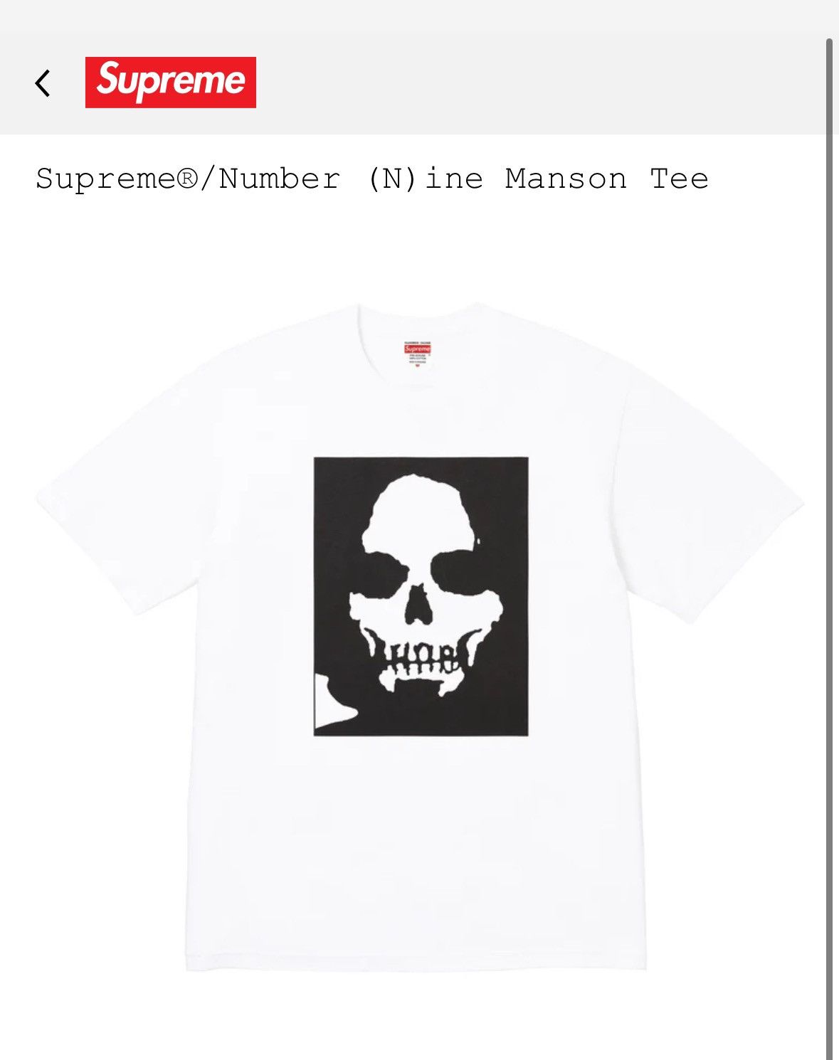 Number (N)ine × Supreme Supreme / Number Nine “ Manson “ Tee Size US M / EU 48-50 / 2 - 1 Thumbnail