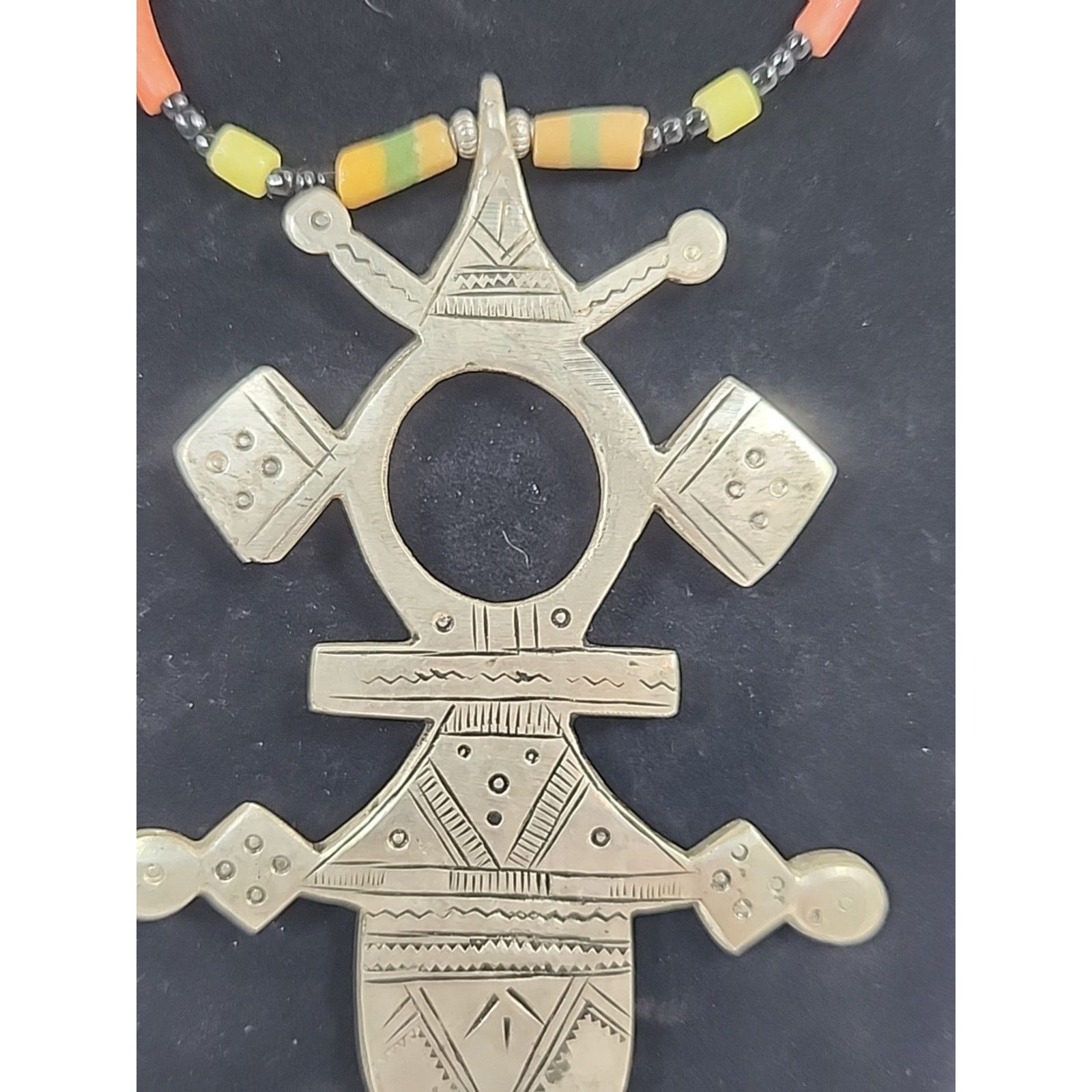 Tuareg Cross Pendant Traditional EthnicTribal BeadedNeckless