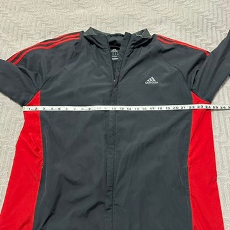 Adidas Adidas gray and red classic three stripe windbreaker jacket Size US XL / EU 56 / 4 - 6 Thumbnail