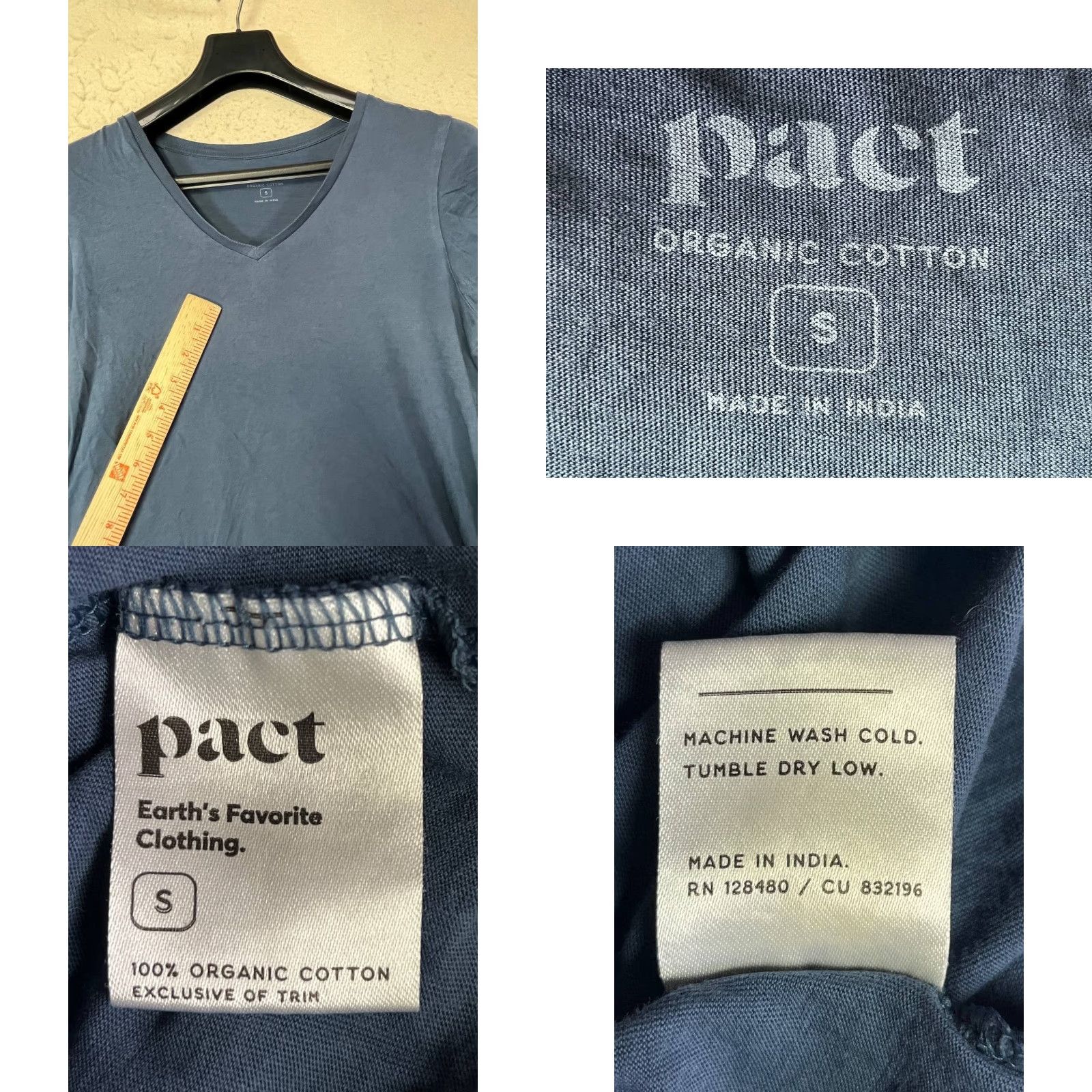 Vintage Pact Shirt Womens S Blue V Neck Short Sleeve Organic Cotton Stretch T-Shirt Casual Womens Size S / US 4 / IT 40 - 8 Thumbnail