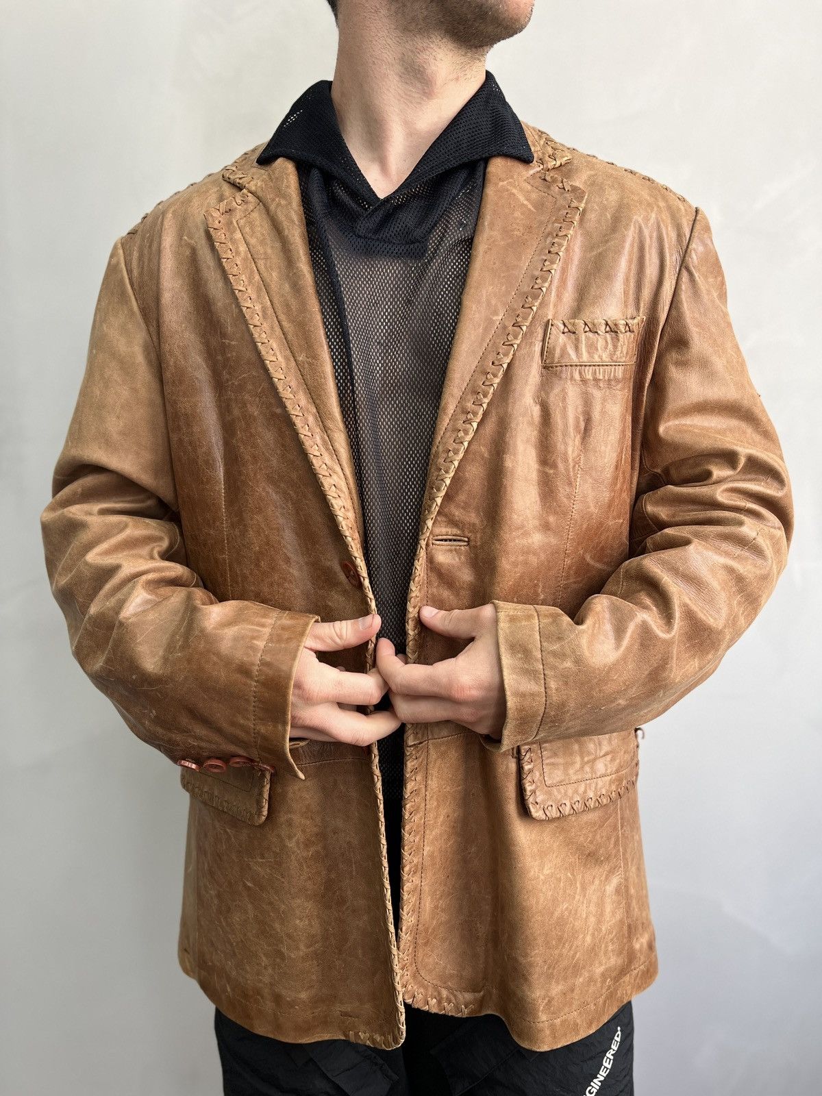 14th Addiction STITCHING AVANT GARDE DISTRESSED LEATHER BLAZER JACKET Size US M / EU 48-50 / 2 - 1 Thumbnail
