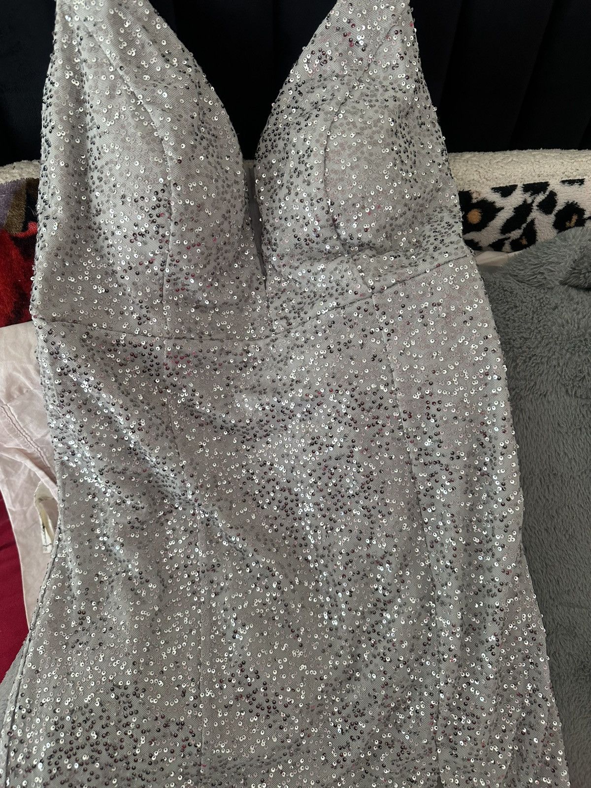 Other Silver Sequin Slip Dress/ Spaghetti straps Size L / US 10 / IT 46 - 2 Thumbnail