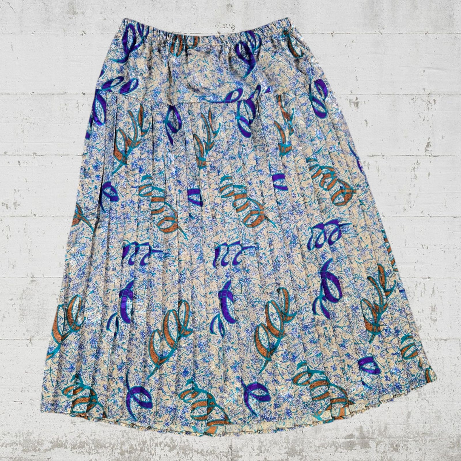 Vintage 70s Cream Blue Metallic USA Made Skirt Set Size 14 Size 36" / US 14 / IT 50 - 14 Thumbnail
