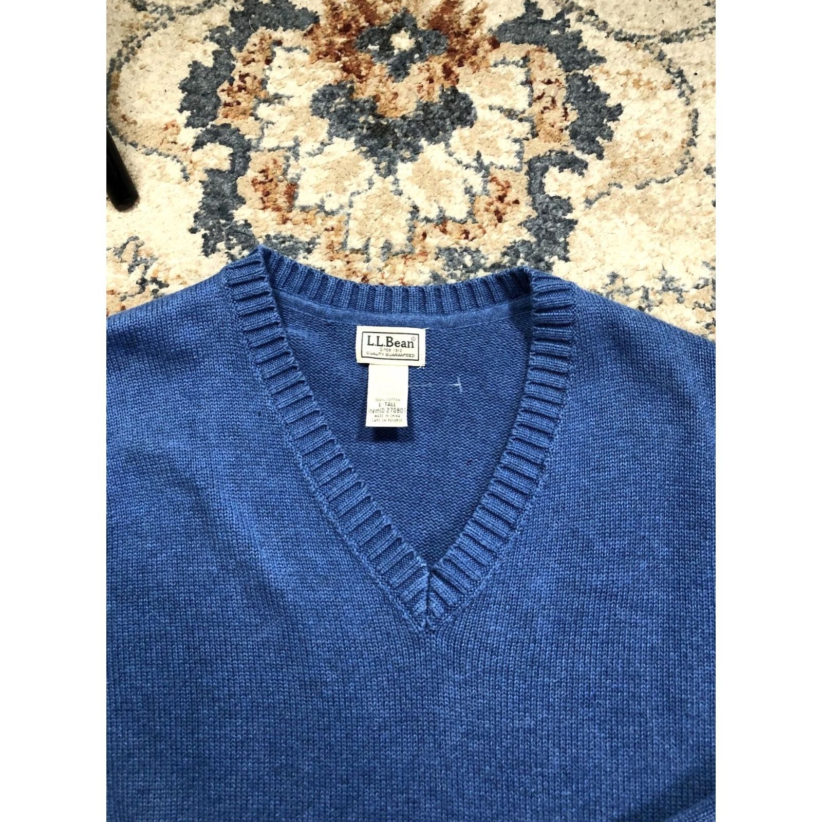 Vintage L.L.Bean Sweater Mens LT Large Tall Blue V-Neck Cotton Knit Pullover Long Sleeve Size US L / EU 52-54 / 3 - 6 Thumbnail