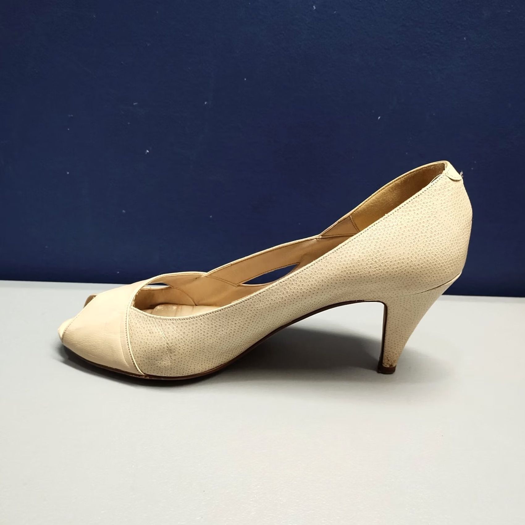 Vintage Enzo Angiolini Womens Size 5.5 Pump Heels Leather Tan Peep Toe Slip On Size US 6 / IT 36 - 4 Thumbnail