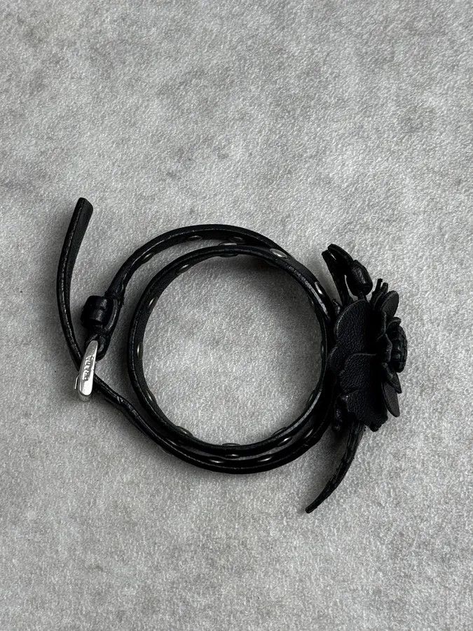 Prada Prada Black Floral Studded Leather Bracelet Size ONE SIZE - 5 Thumbnail