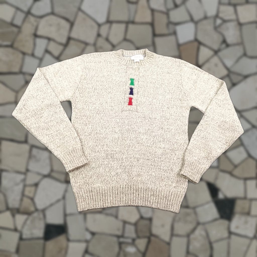Vintage VINTAGE Prego Sweater Men Pullover Crew Neck Wool Blend Beige M USA 90s Fisherman Knit Solid Mens Size US M / EU 48-50 / 2 - 1 Thumbnail